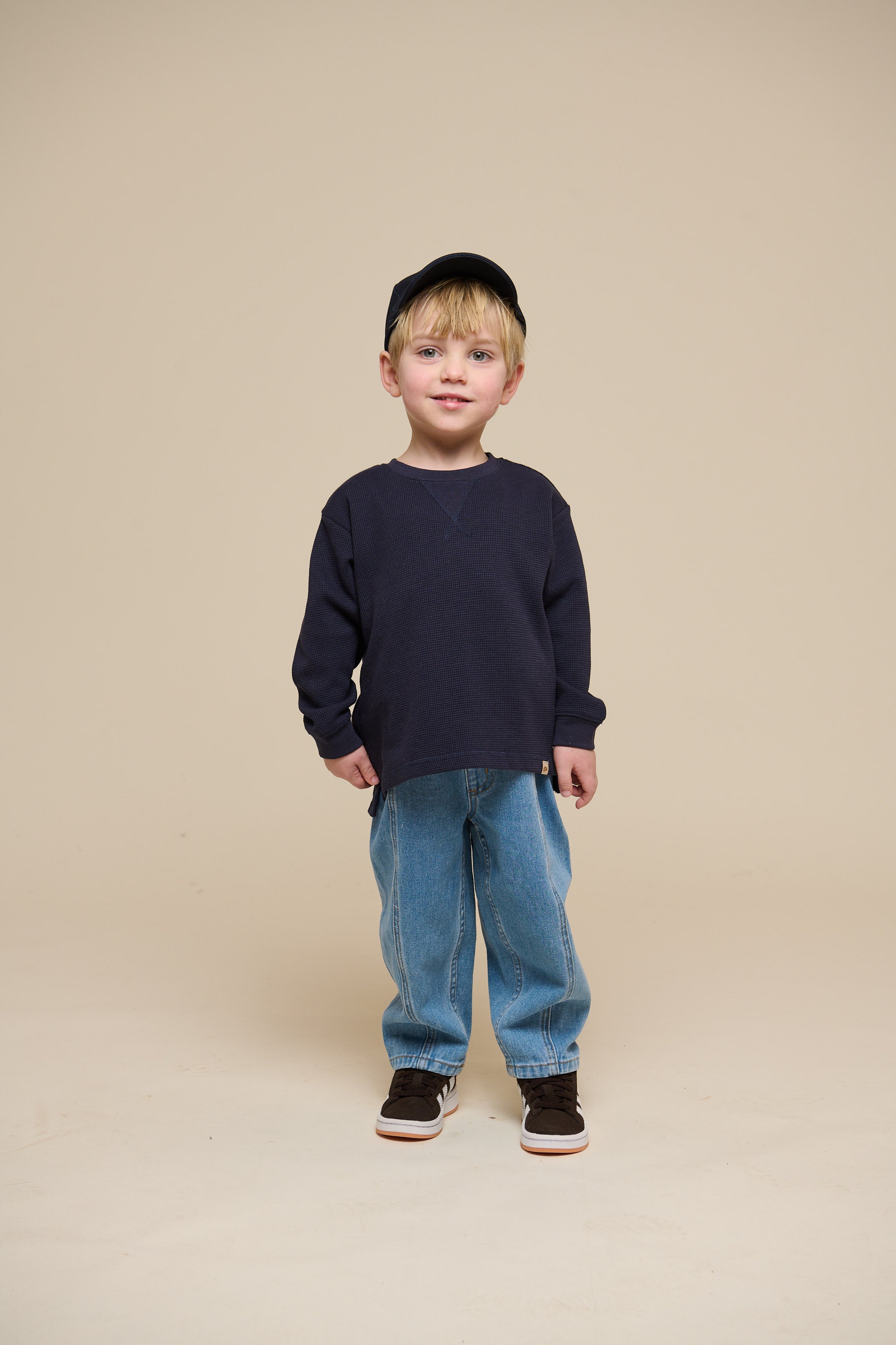 Texturiertes Langarm-T-Shirt - Kids - Navy | 100703 Malthe