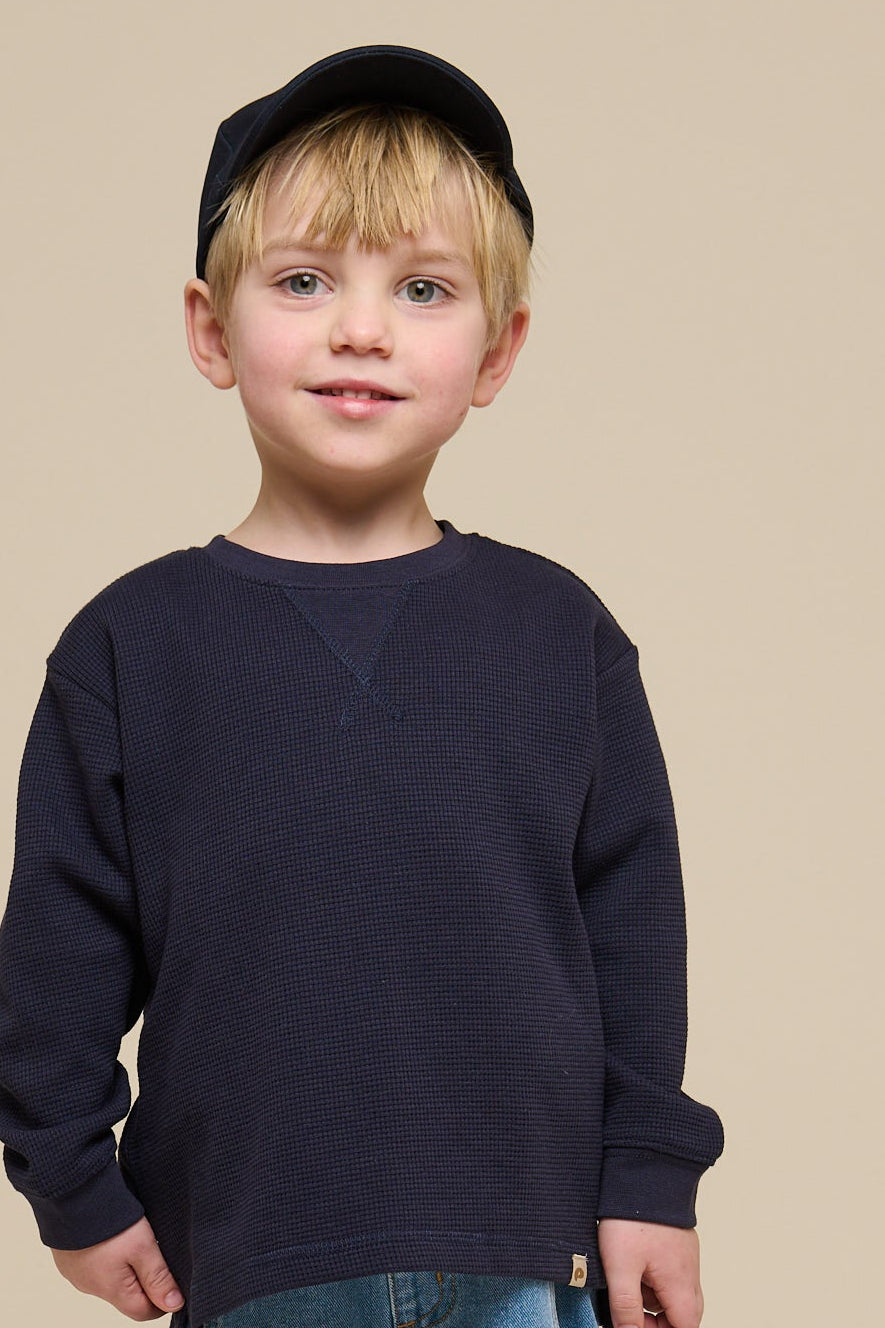 Texturiertes Langarm-T-Shirt - Kids - Navy | 100703 Malthe