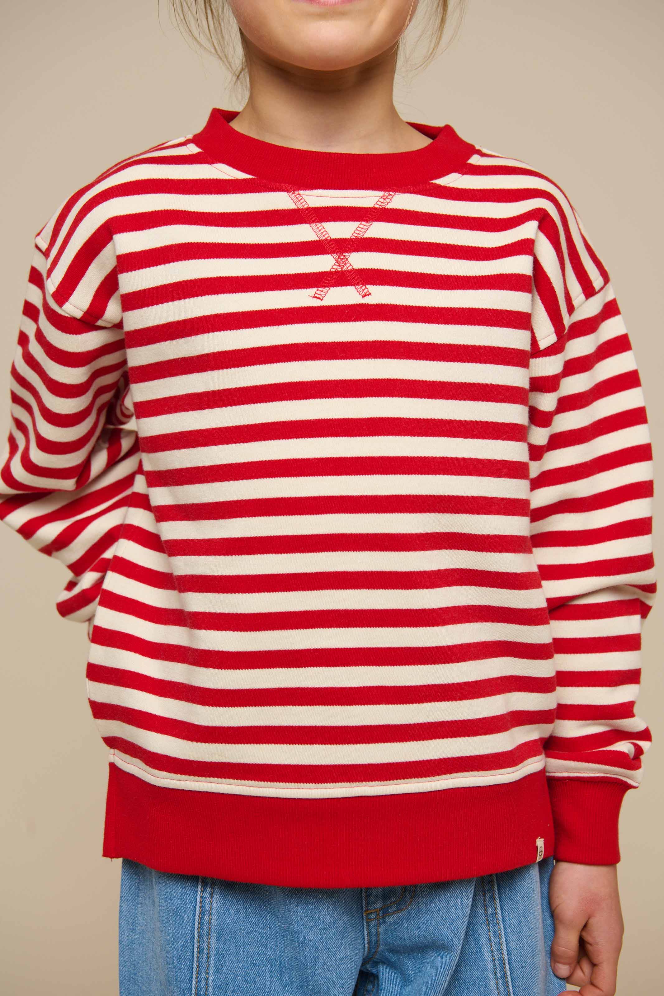 Gestreiftes Crewneck Sweatshirt - Tween - Cherry Red Stripe | 101343 Daniella