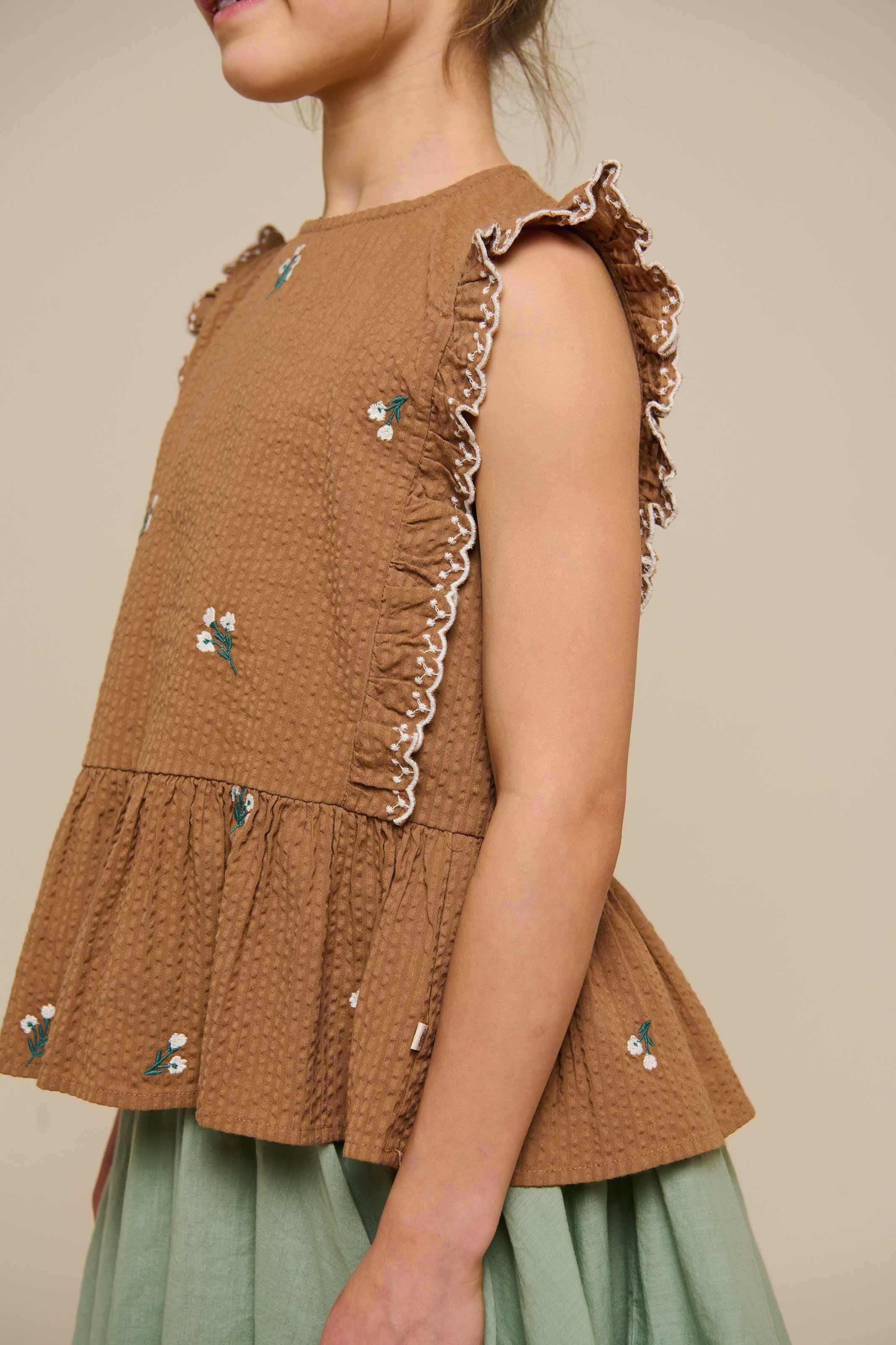 Besticktes Seersucker-Top - Tween - Coconut | 100983 Nora