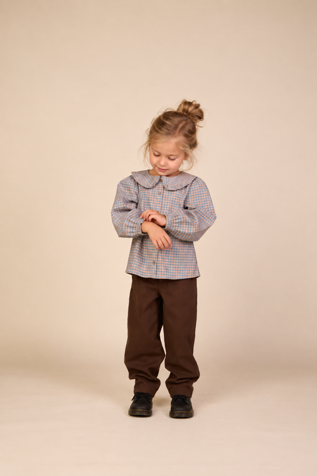 Popelinebluse mit Rüschenkragen Kids - Blue Check | 101451 Julia