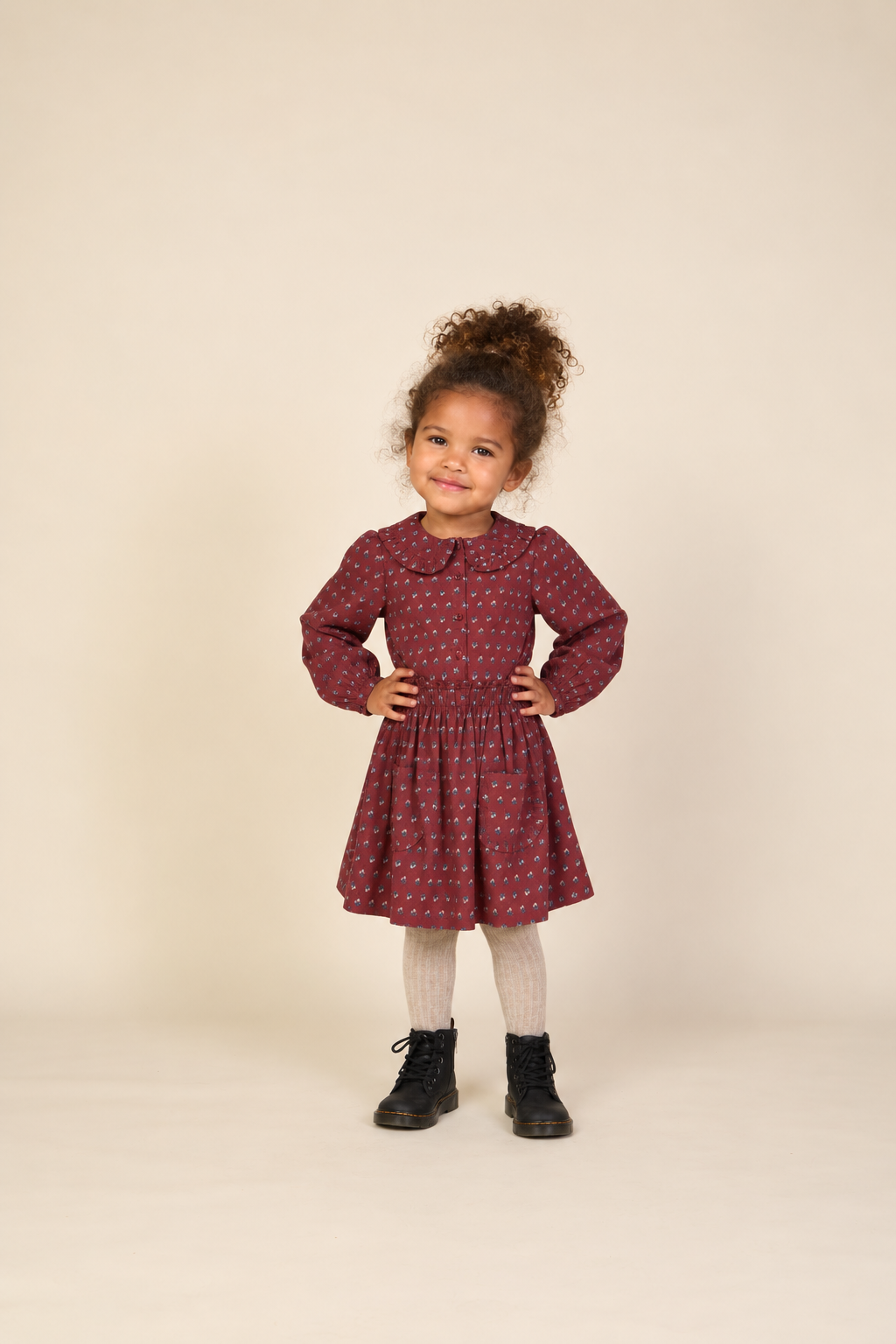 Popelinerock mit Rüschentaschen Kids - Bordeaux Flowerprint | 101447 Julia