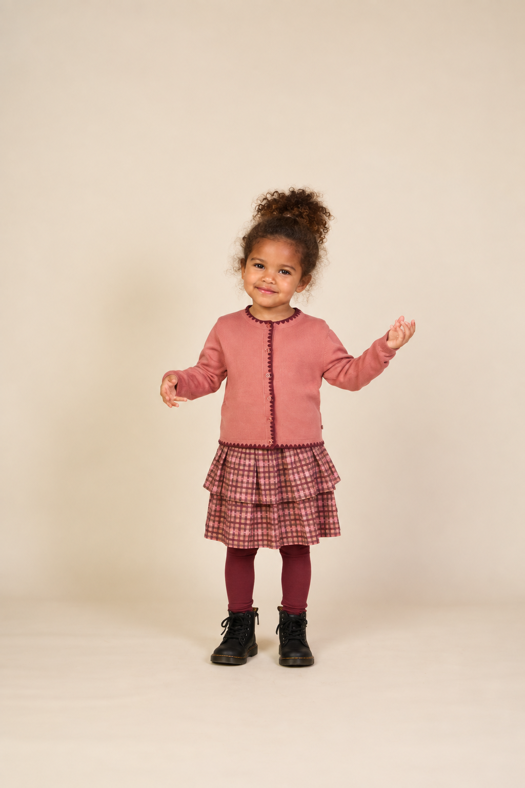 Strickjacke mit Kontrastnähten Kids - Dusty Rose/Bordeaux | 101634 Lia