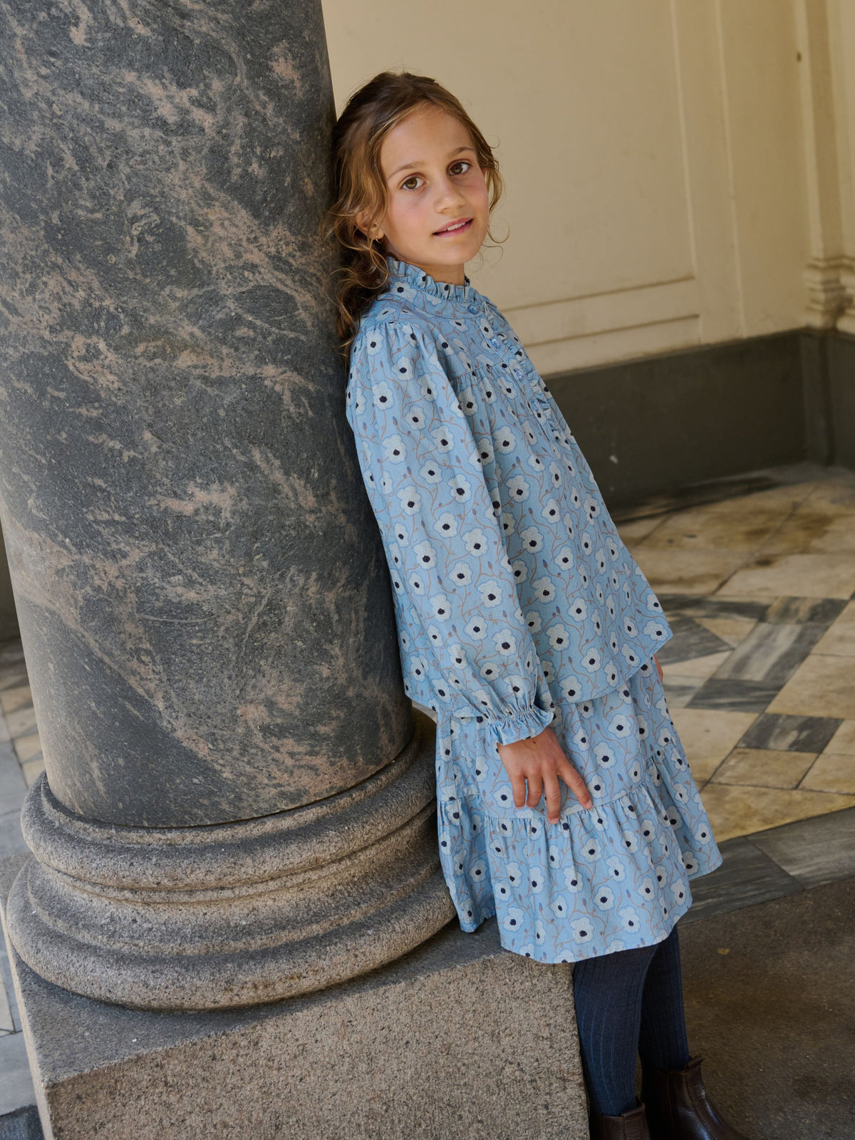 Geblümte Baumwollbluse mit Knopfleiste Tween - Blue/Brown | 101436 Nova