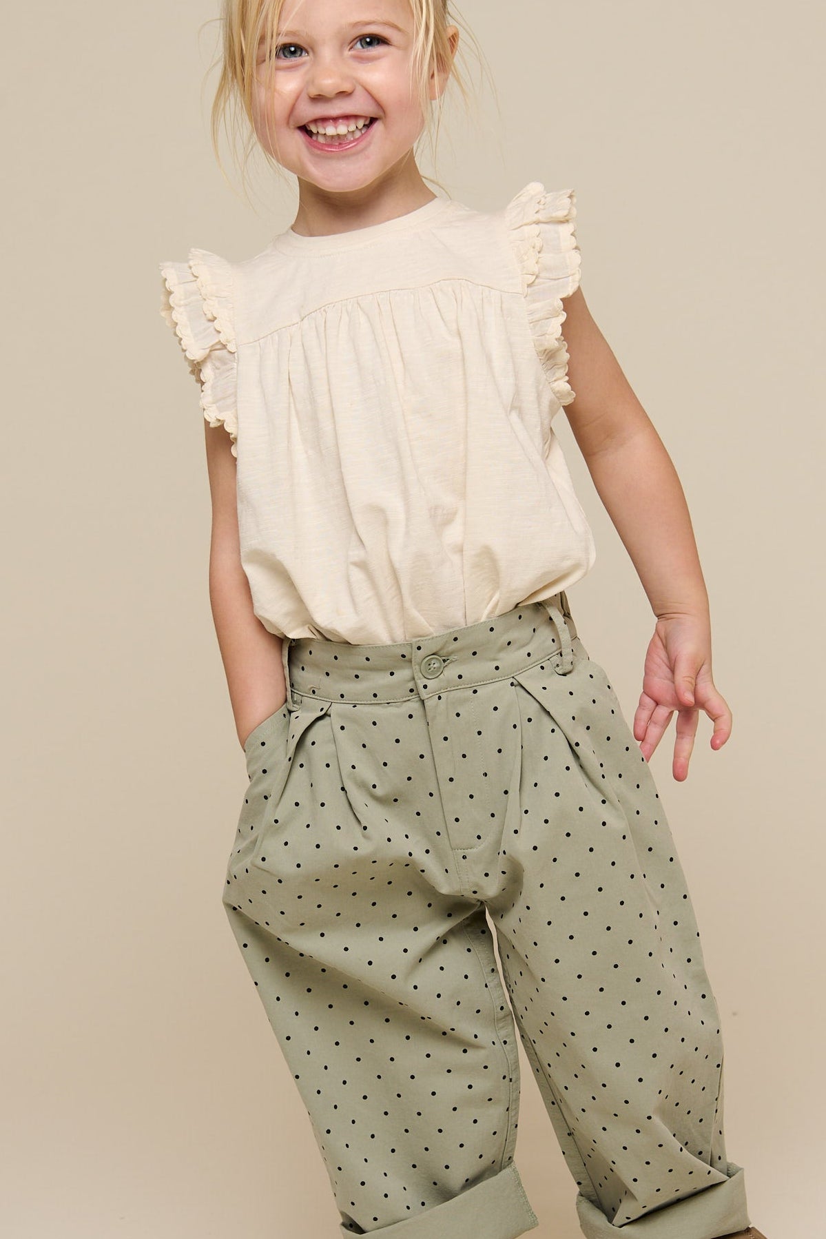 Twill-Hose mit Punkten - Kids - Dusty Green | 100616 Iris
