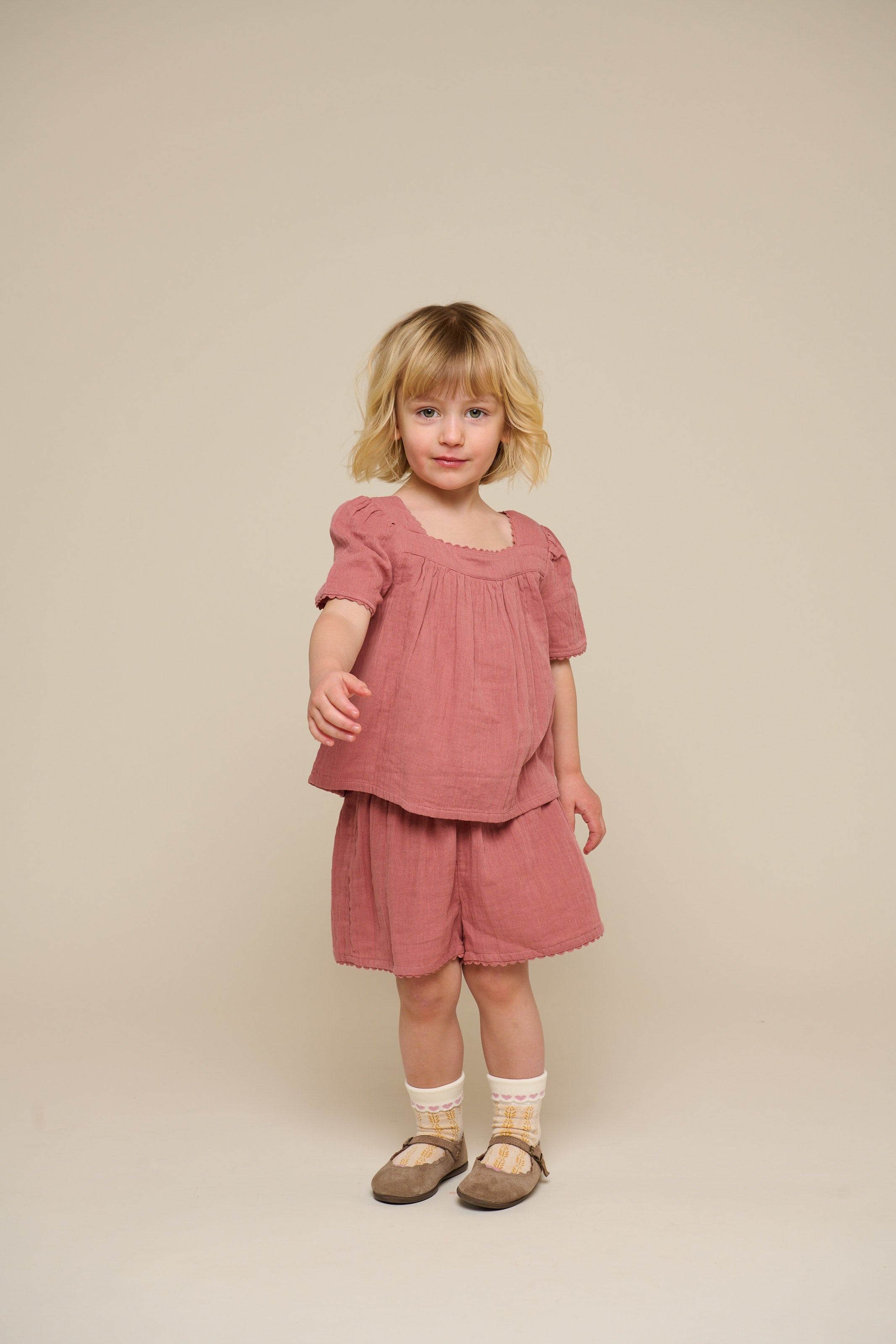 Kurzärmelige Bluse aus Gaze - Kids - Old Rose | 100920 Jasmine