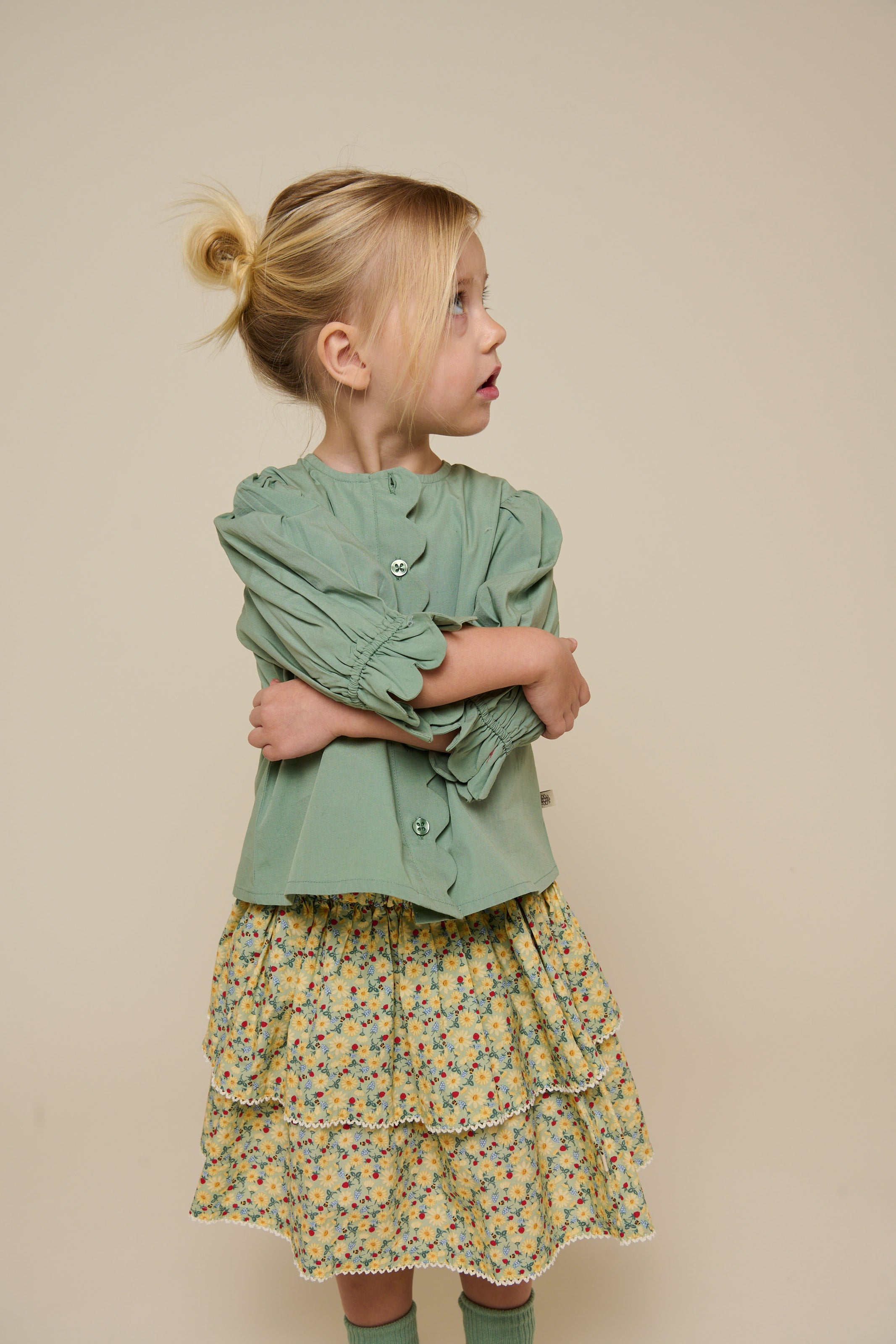 Popelinebluse mit Muschelkante - Kids - Dusty Green | 101047 Joy