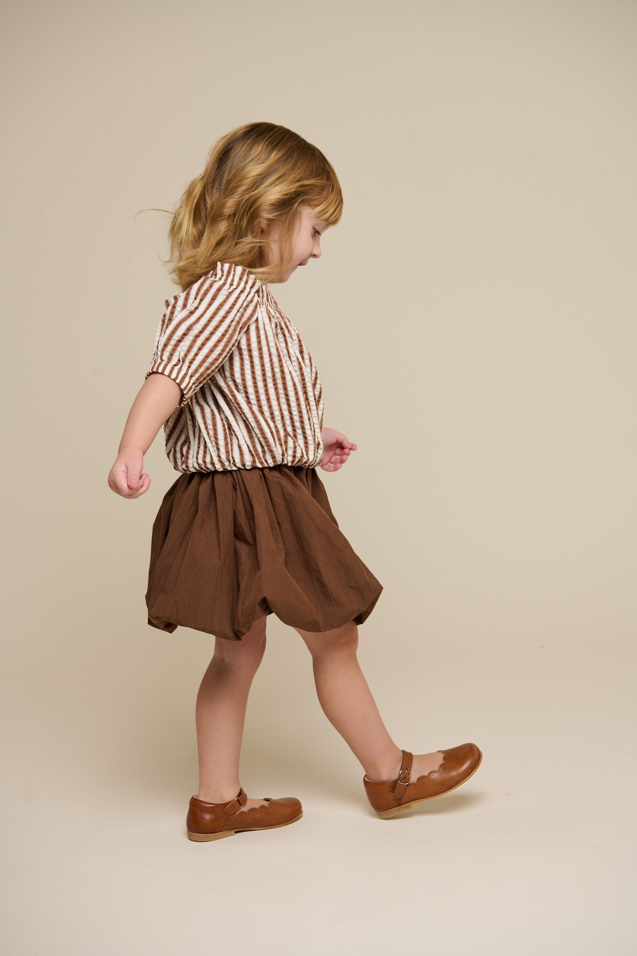 Gestreifte Seersucker-Top - Kids - Brown | 101191 Nadia