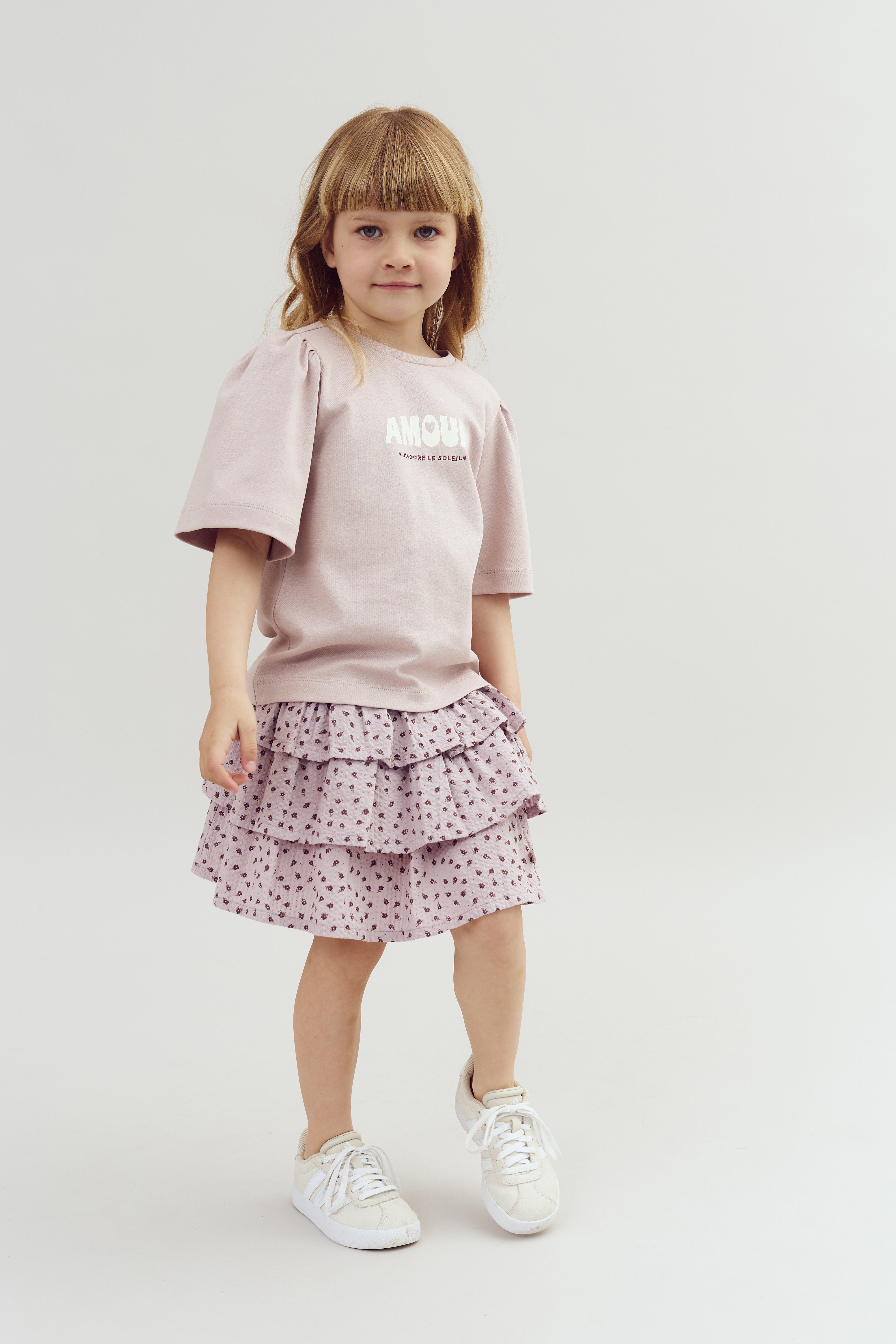 T-Shirt mit Puffärmeln und Aufdruck - Light Purple | 100258 Rosa