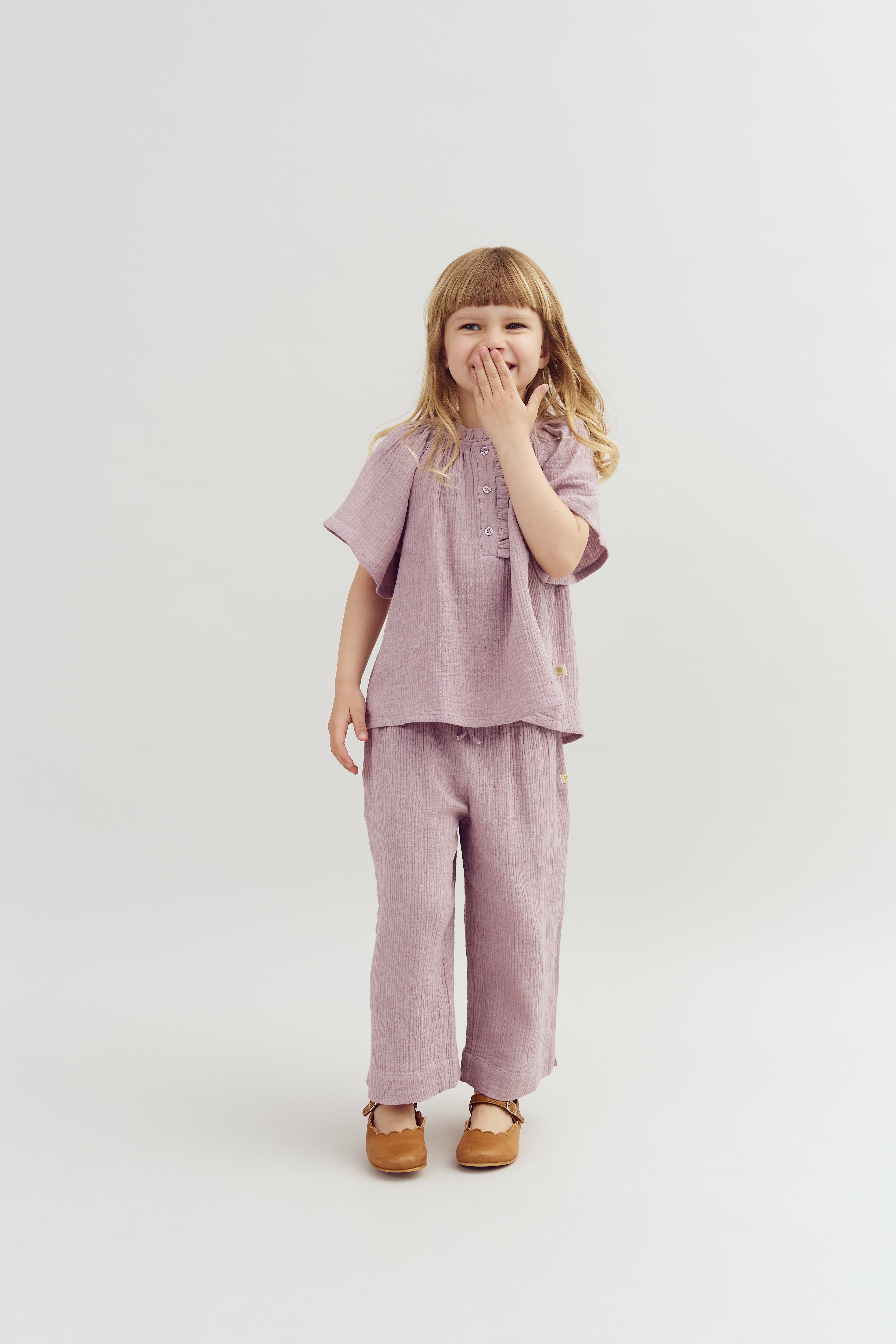 Verkürzte Musselinhose - Purple | 100242 Ella