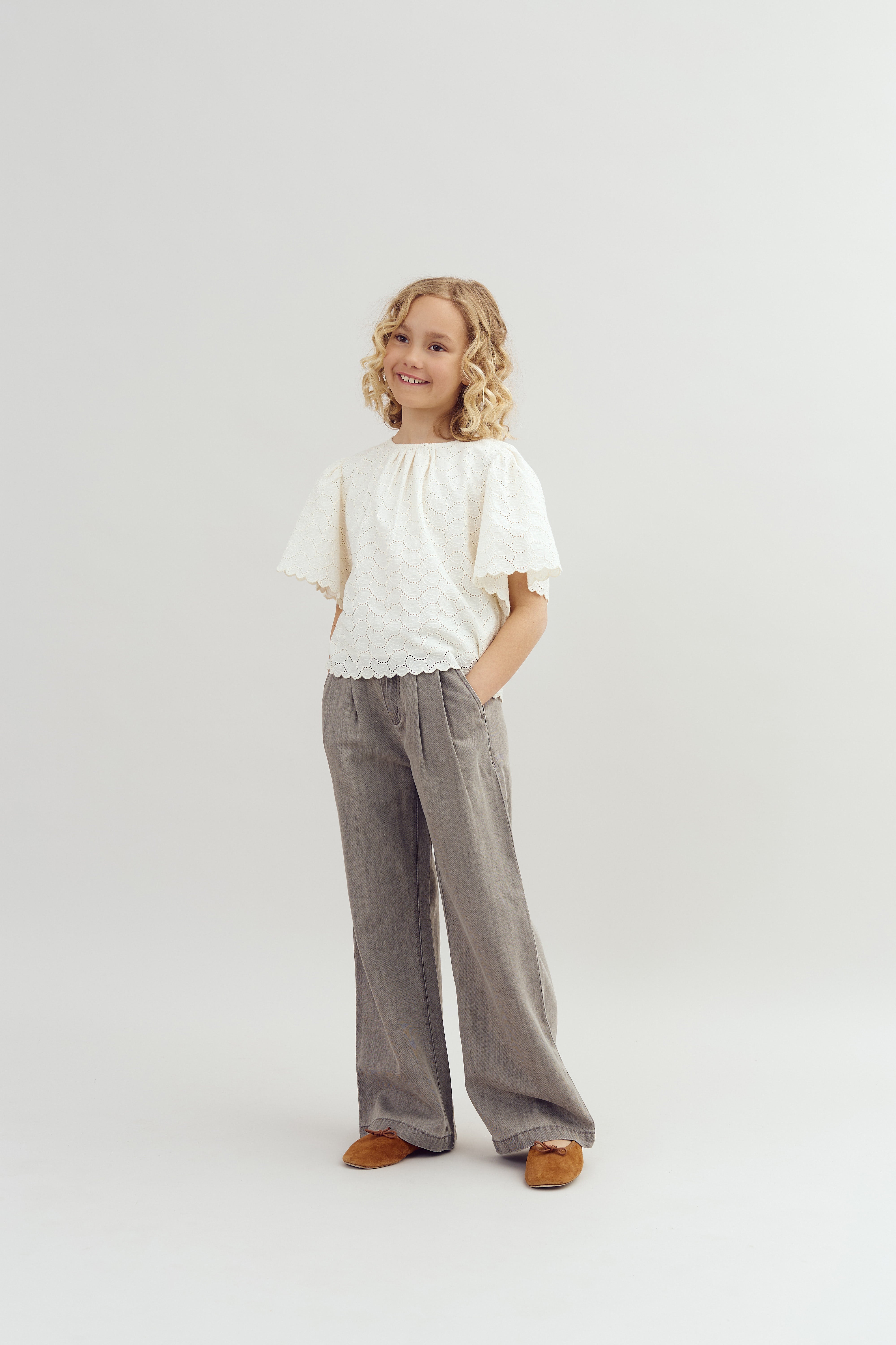 Schmetterlingsstickerei Bluse - Tween - Off - Tween - Off White | 100434 Karla