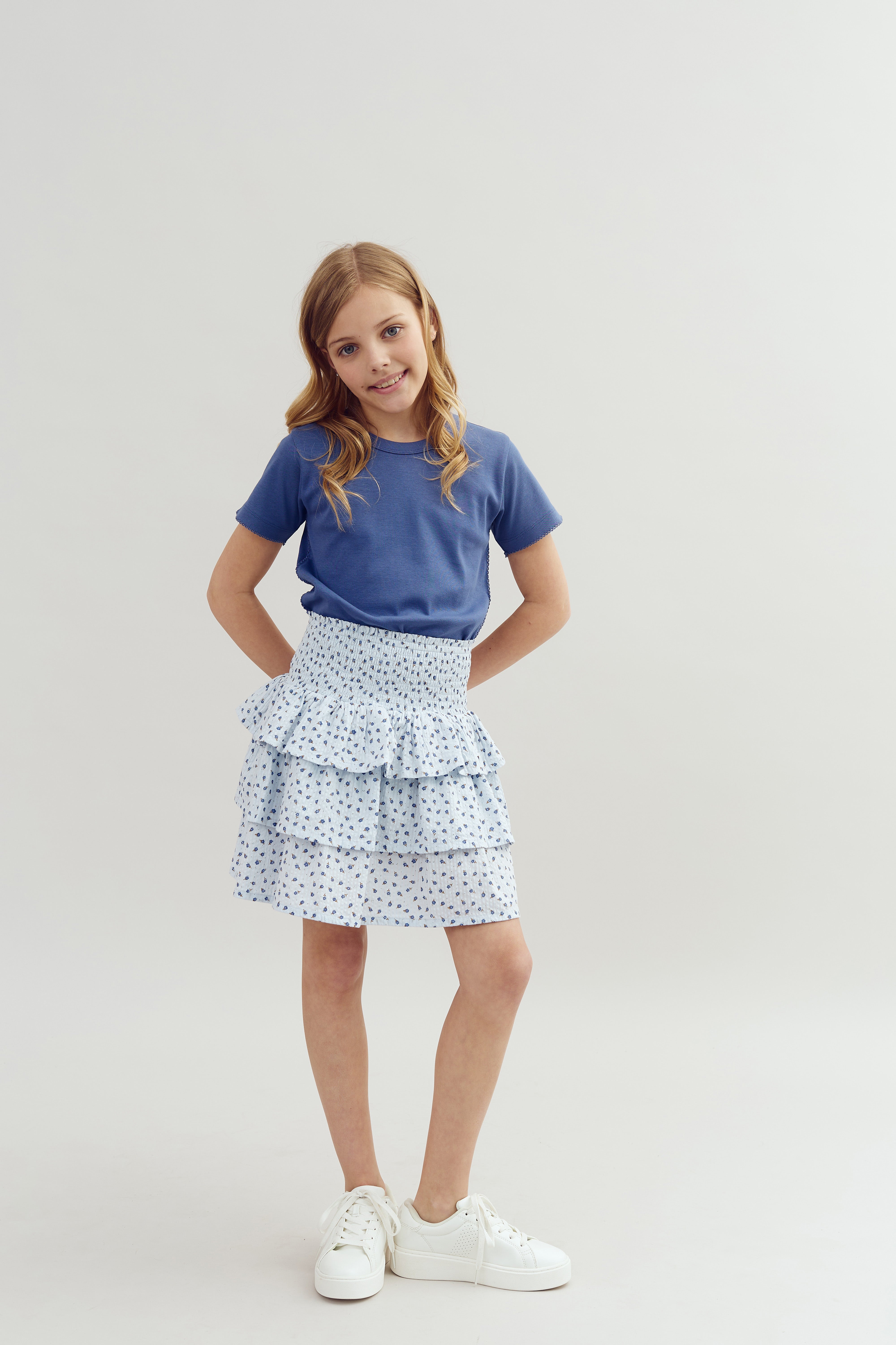Tailliertes T-Shirt mit Picot-Stich - Tween - Dusty Cobalt | 100381 Tina