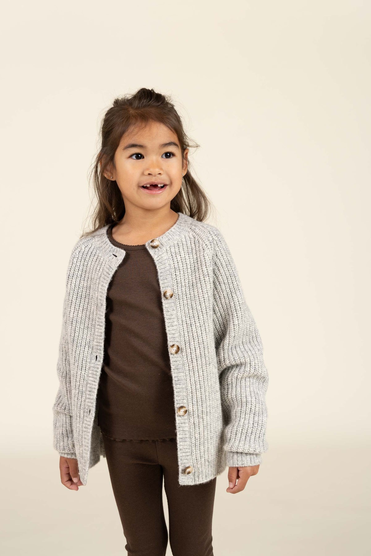 unisex Strickjacke in Wollmischung - Kids - Grey Melange | 100746 Cork