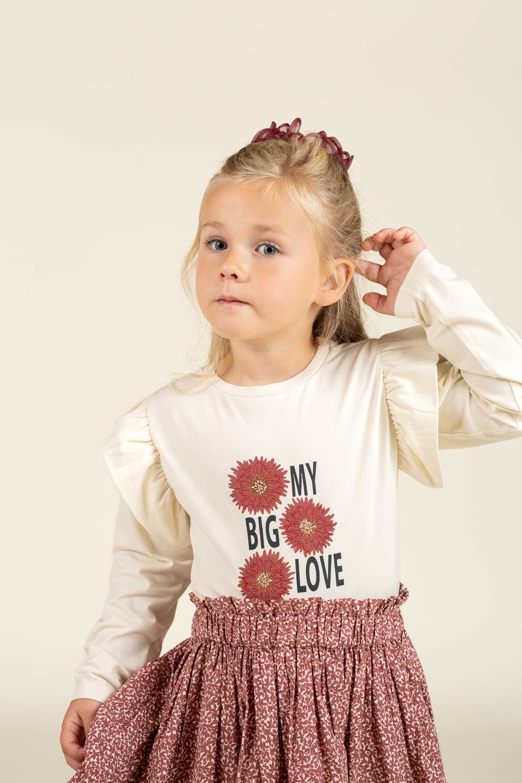 Jersey-Bluse mit Rüschenärmeln und Frontprint - Kids - Off White | 100844 Demi