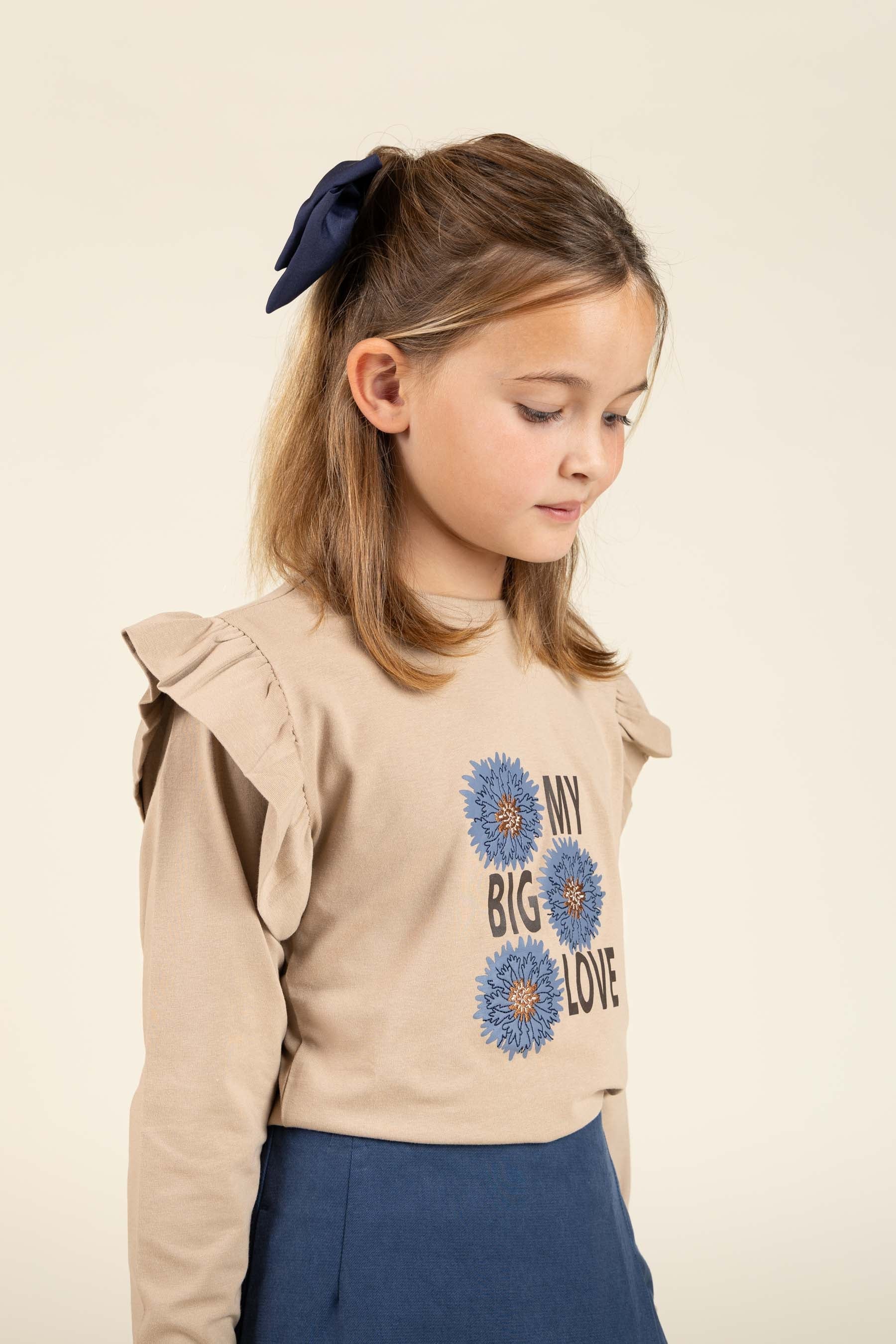 Jersey-Bluse mit Rüschenärmeln und Frontprint - Tween - Caffe Latte | 100843 Demi