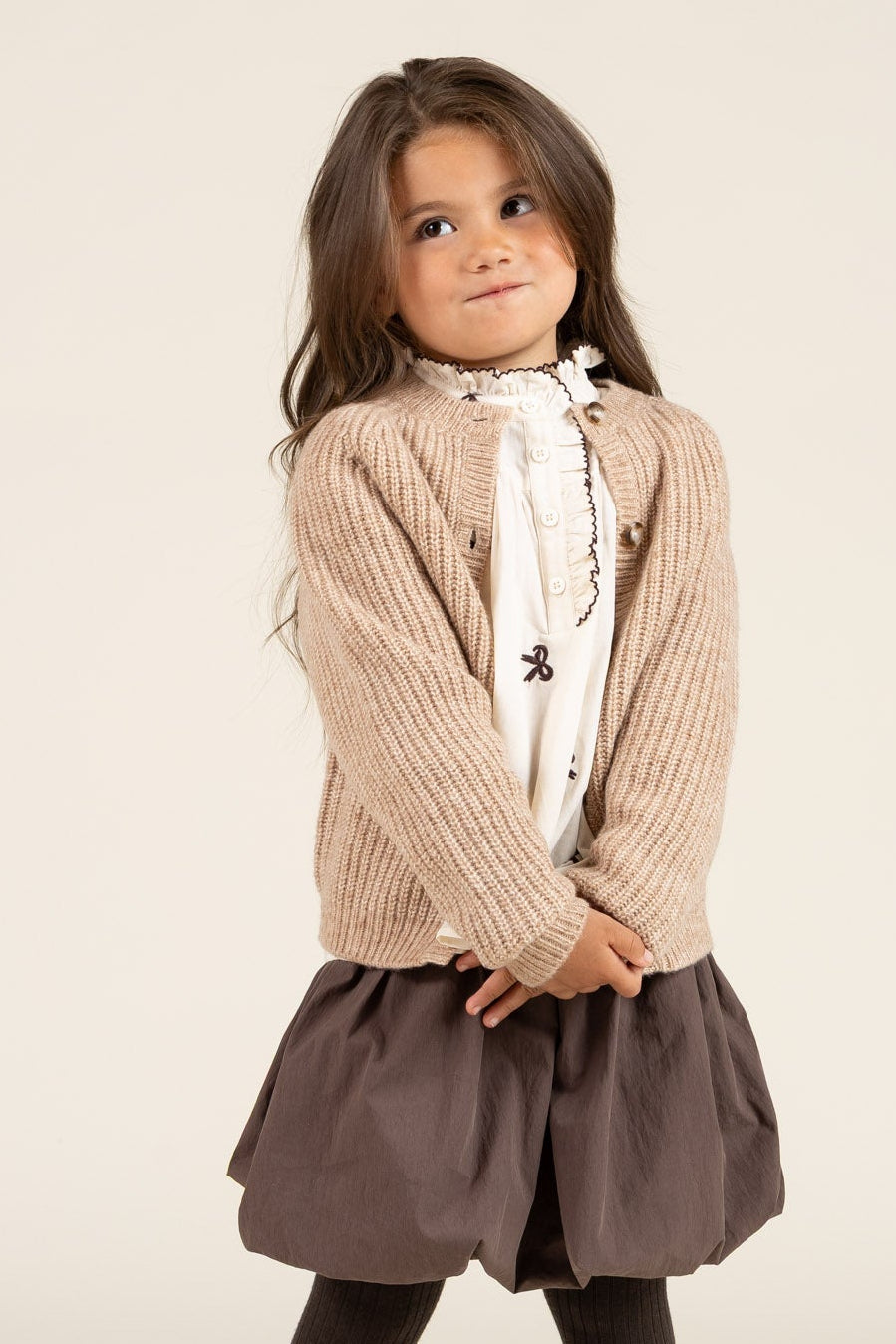 unisex Strickjacke in Wollmischung - Kids - Beige Melange | 100748 Cork