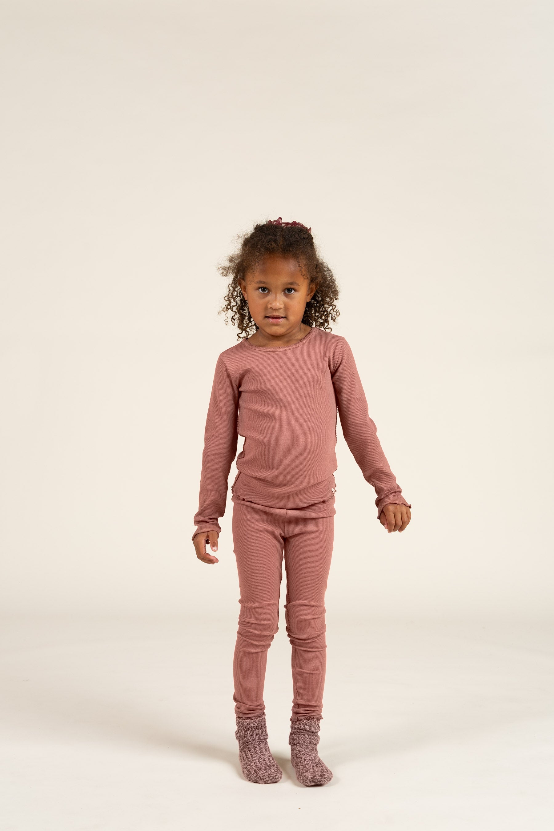 Langärmeliges T-Shirt aus Modalripp mit Picot-Rand - Kids - Old Rose | 100578 Mia