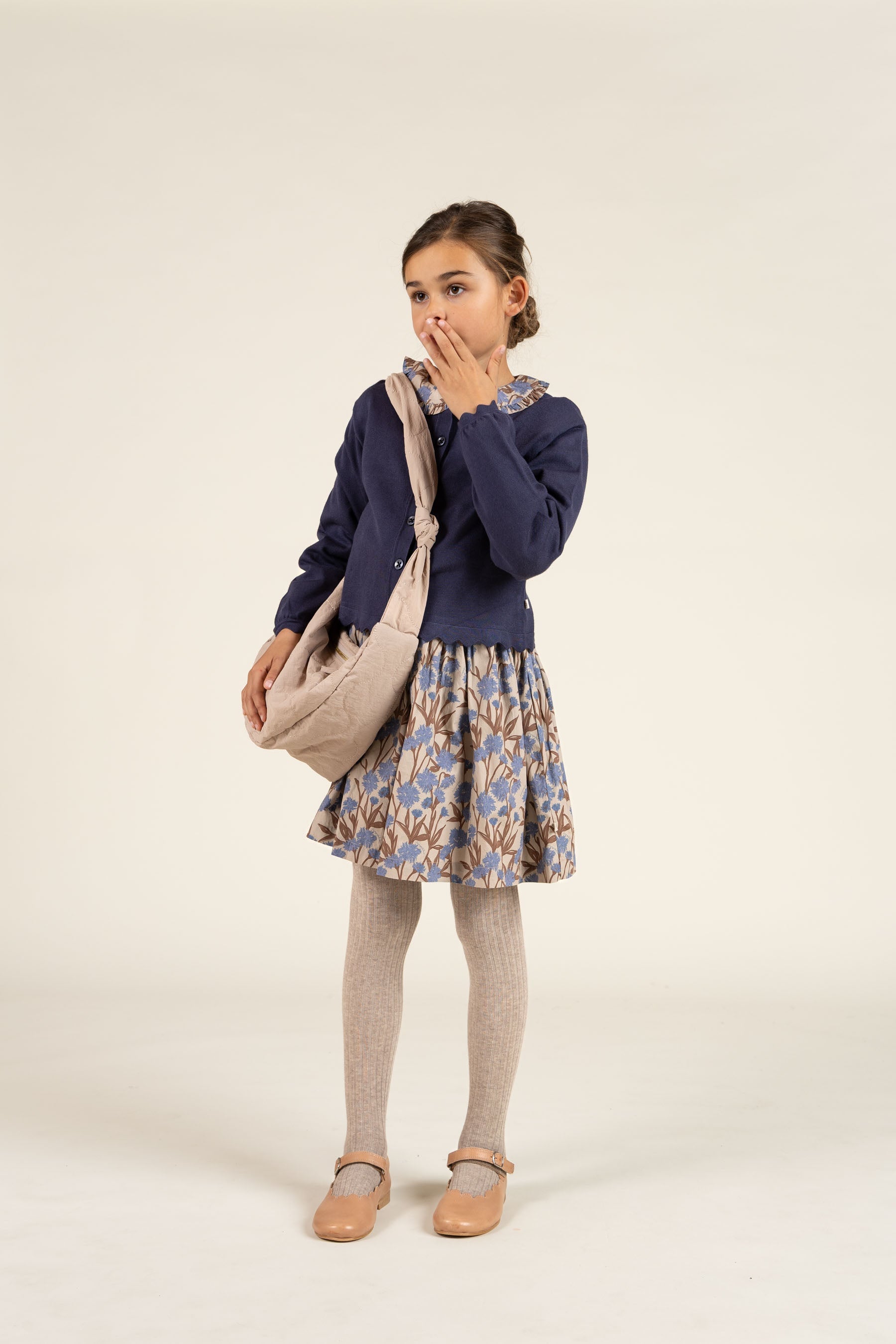 Bedrucktes Popeline-Kleid aus Baumwolle mit Gummizug in der Taille - Tween - Blue / Brown | 100719 Amy