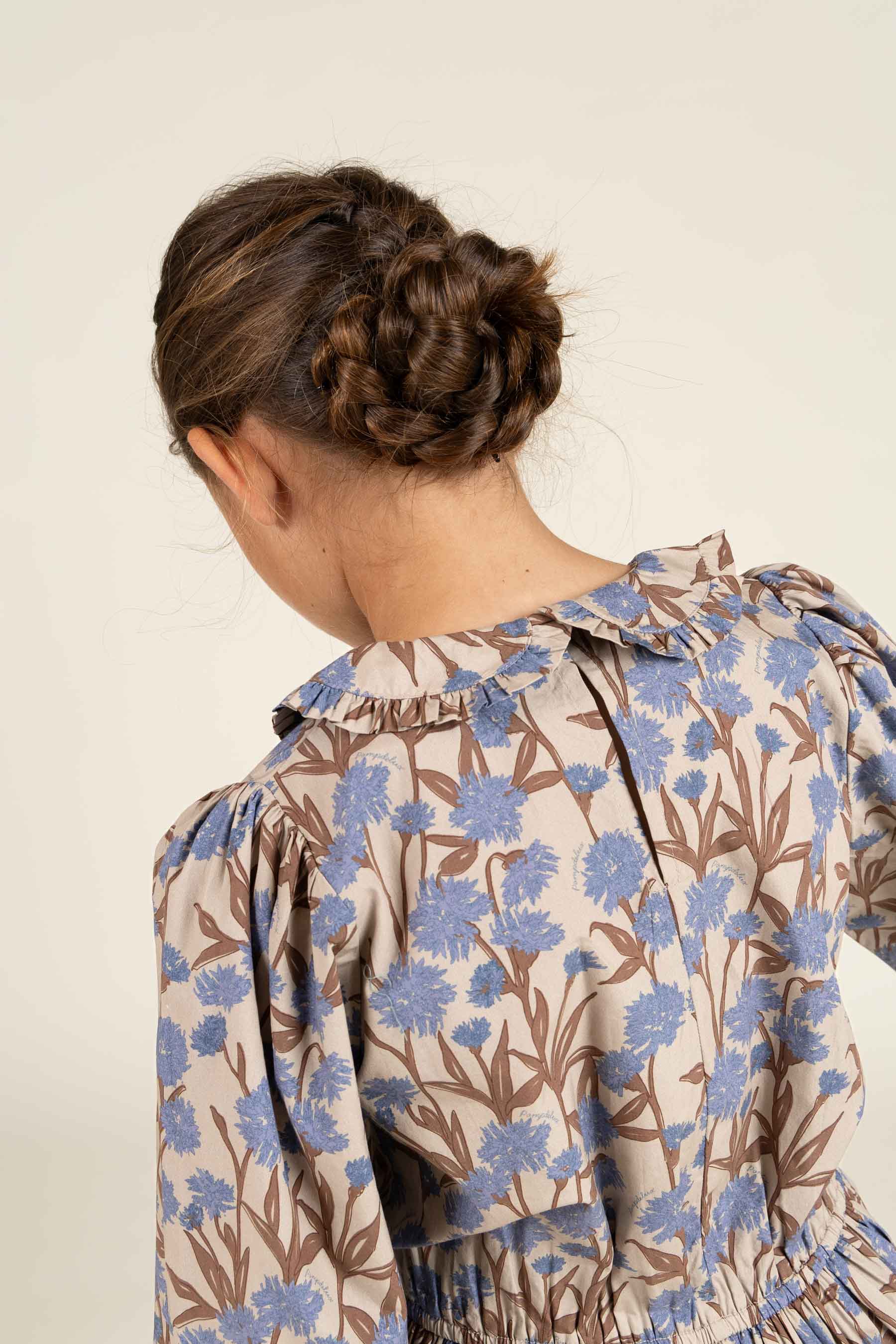 Bedrucktes Popeline-Kleid aus Baumwolle mit Gummizug in der Taille - Tween - Blue / Brown | 100719 Amy