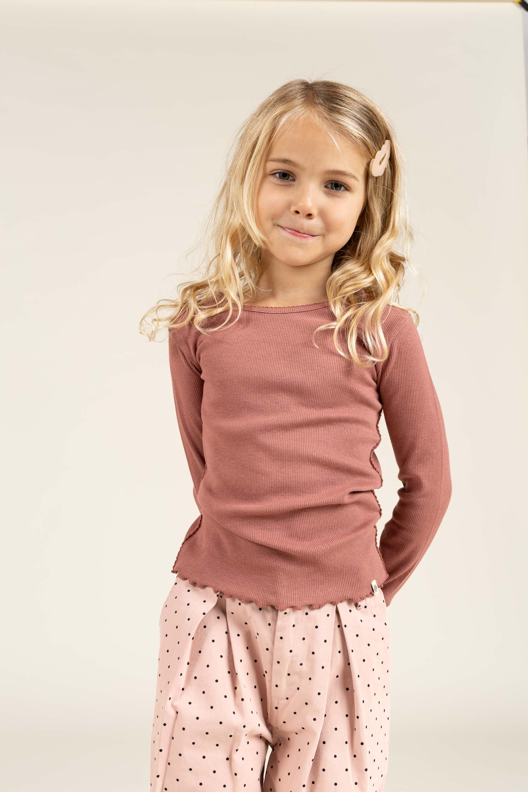 Langärmeliges T-Shirt aus Modalripp mit Picot-Rand - Kids - Old Rose | 100578 Mia