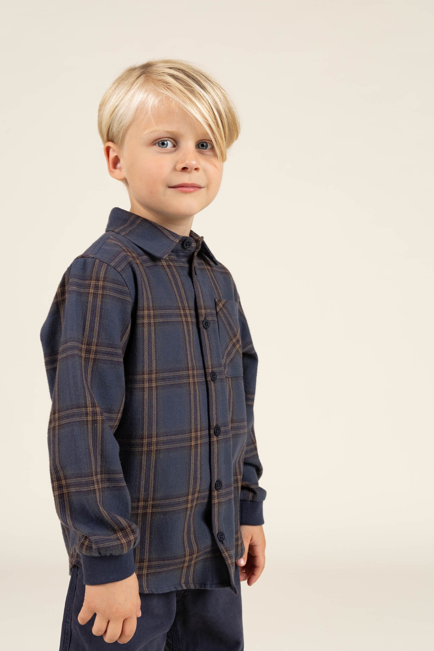 Kariertes Flanellhemd mit Rippbündchen - Kids - Navy Check | 100530 Henry