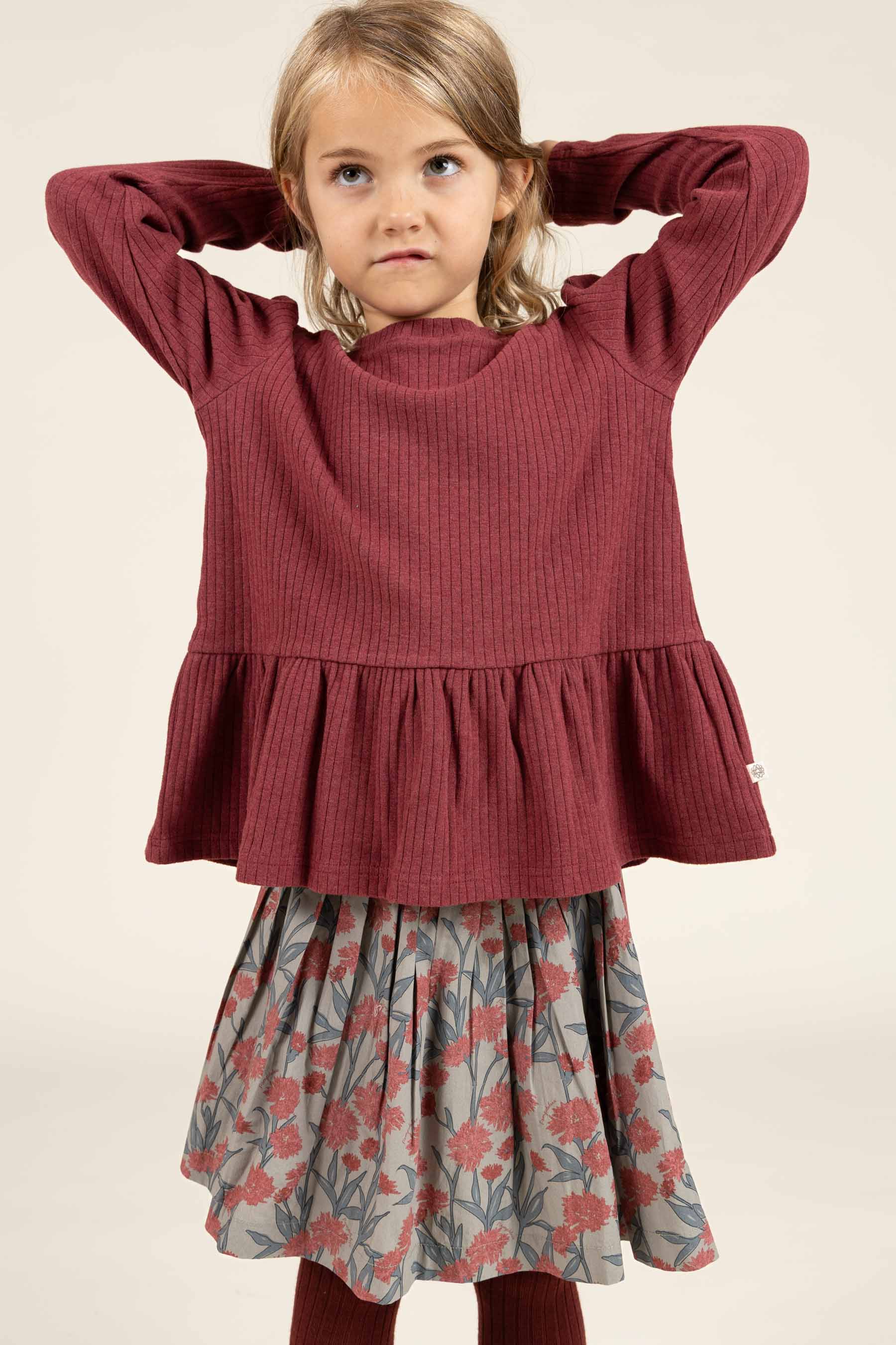 Weiche Ripp-Bluse mit Schößchen - Kids - Burgundy Melange | 100700 Alana