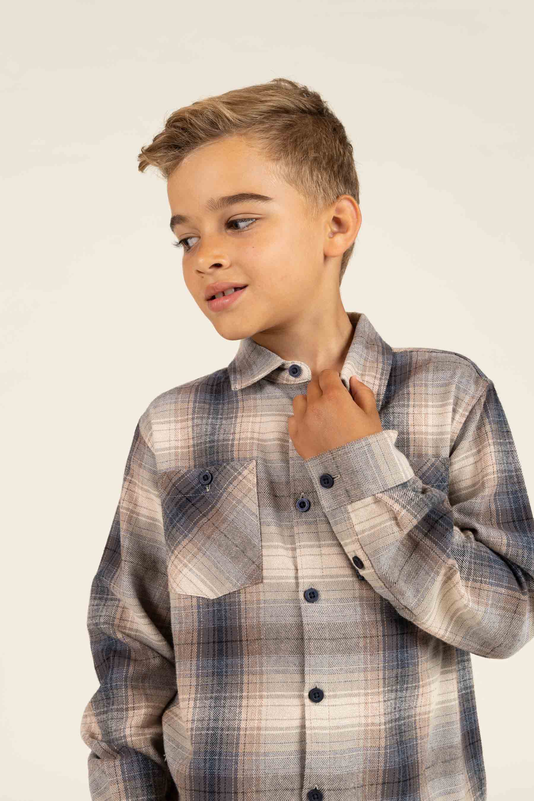 Kariertes Flanellhemd - Tween - Brown Navy Check | 100527 Henry