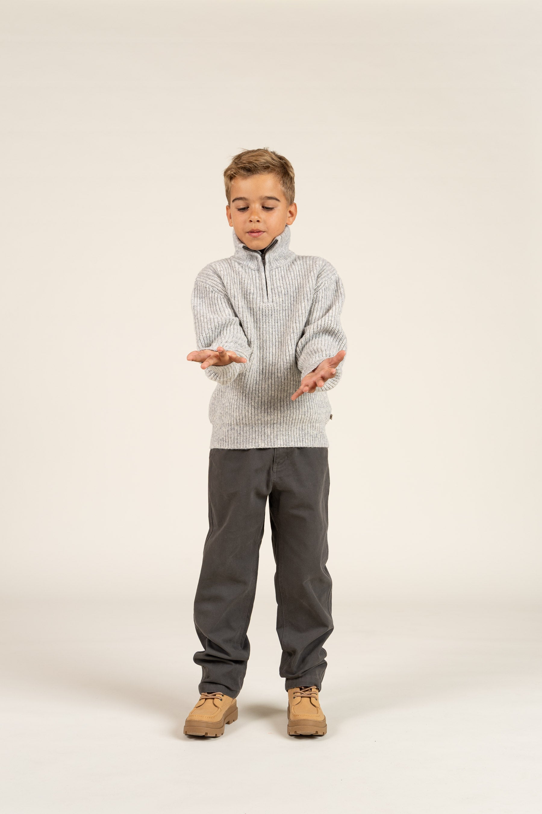 Woll Mix-Pullover mit halbem Reißverschluss - Tween - Grey Melange | 100753 Adam