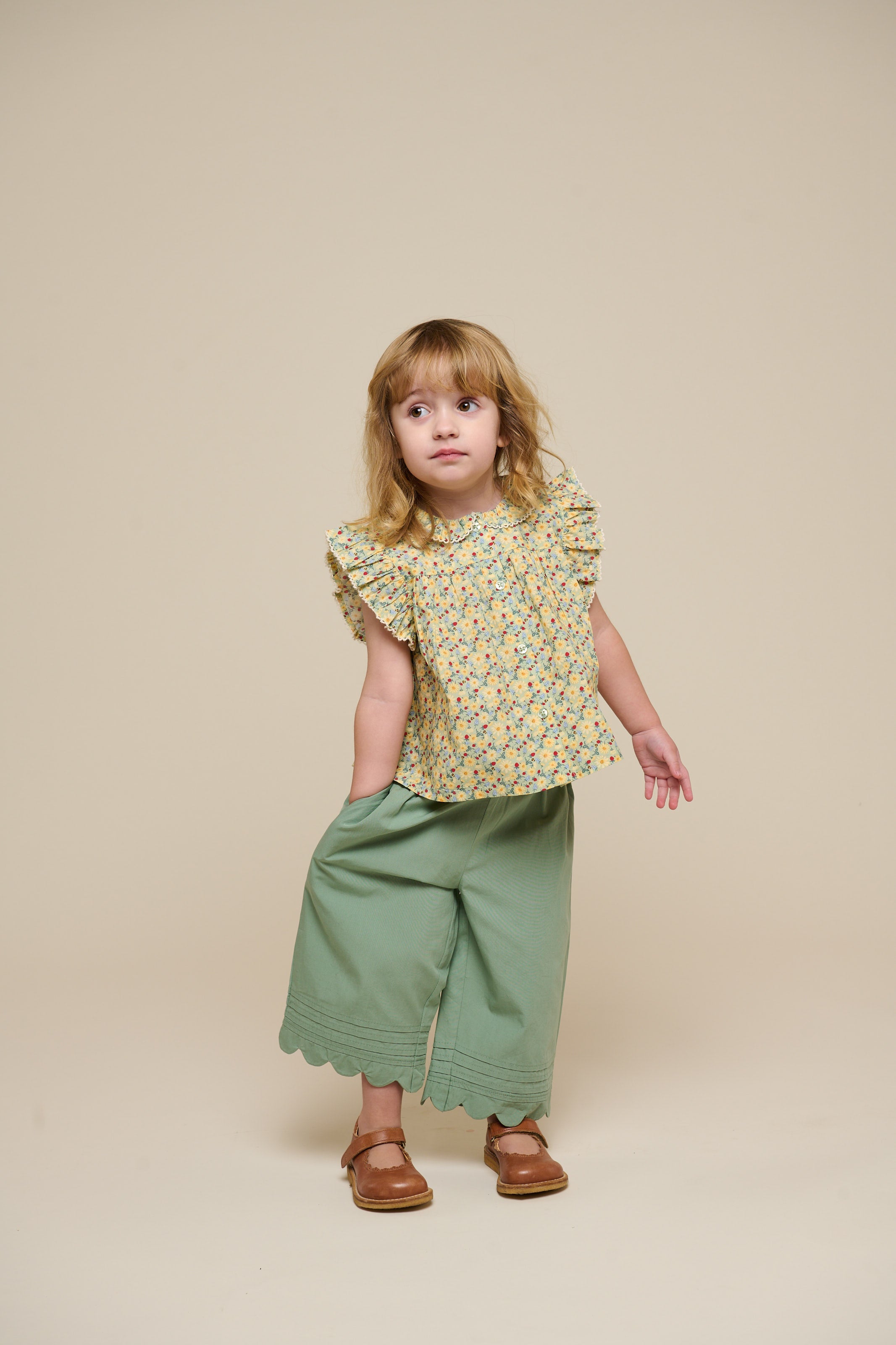 Popelinehose mit Muschelkante - Kids - Dusty Green | 101049 Joy