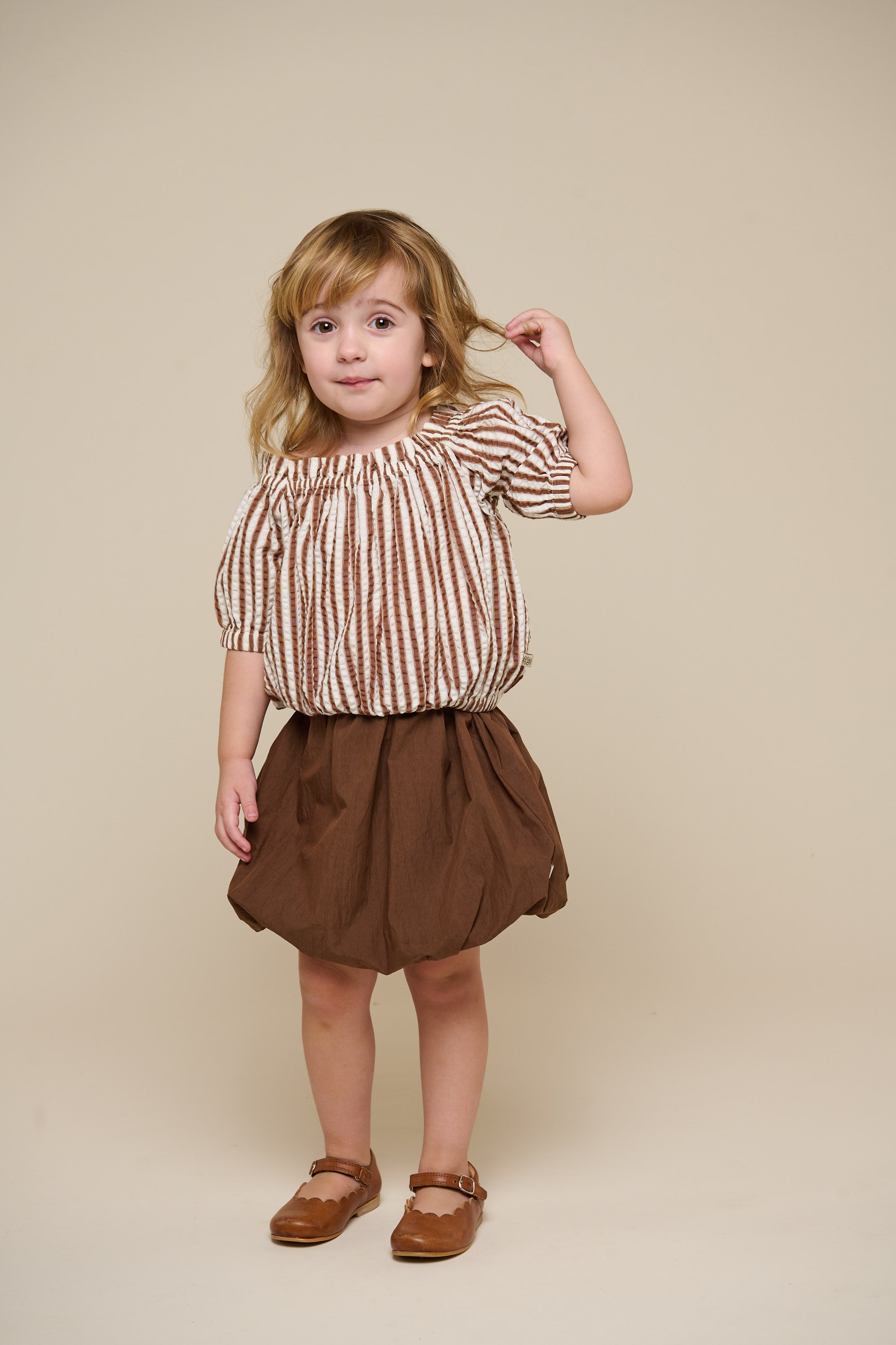 Gestreifte Seersucker-Top - Kids - Brown | 101191 Nadia