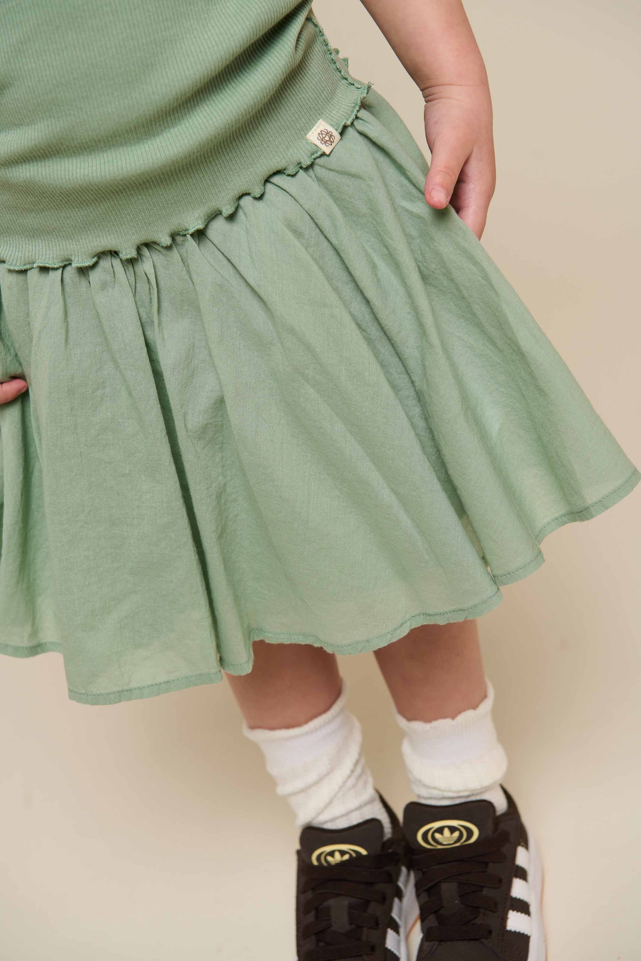 Baumwollrock mit Zick Zack Rüsche - Kids - Dusty Green | 101038 Alma