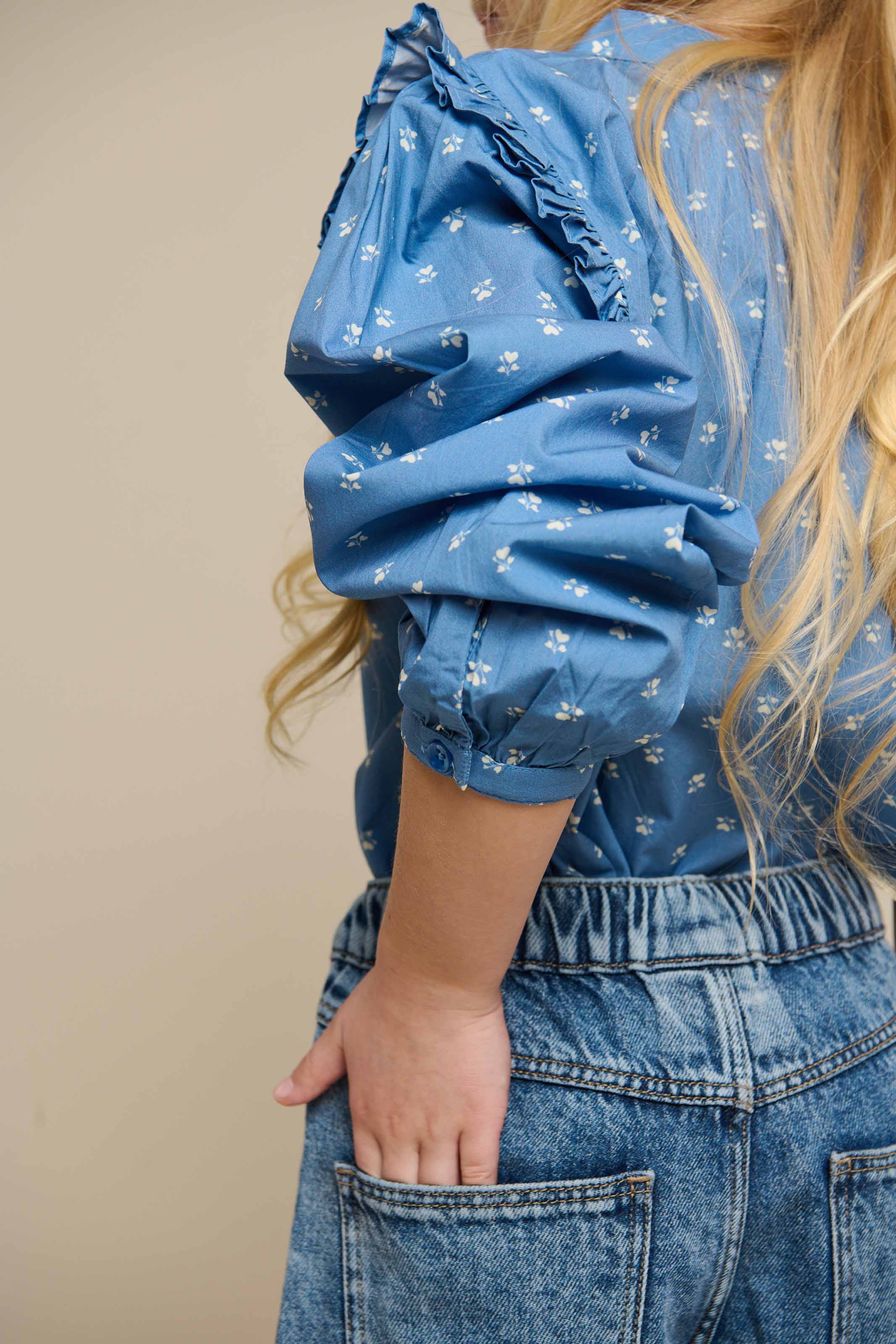 Printed Poplin Shirt Blouse - Tween - Dusty Blue | 101087 Camilla