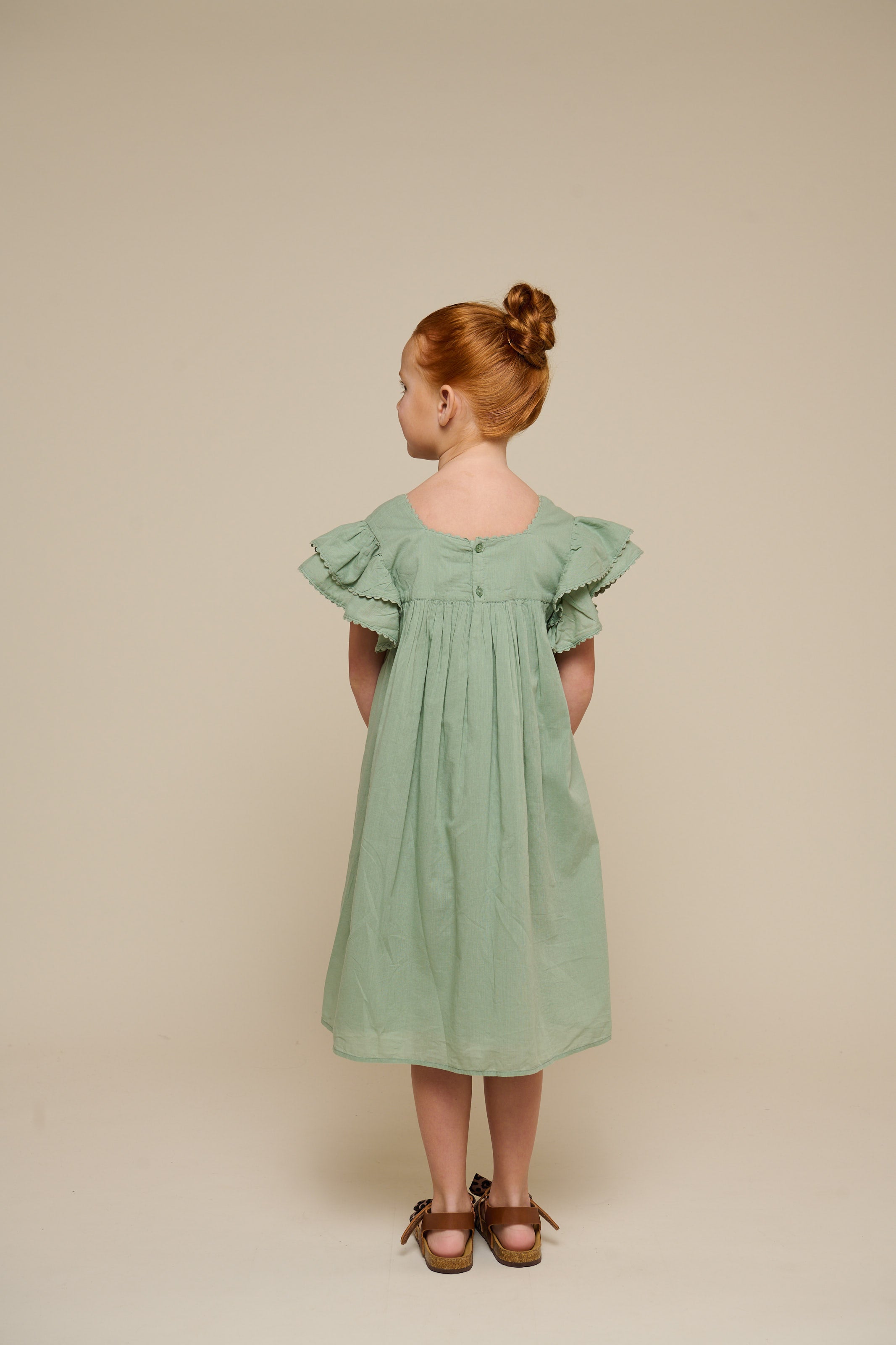 Baumwollkleid mit Zick Zack Rüsche - Tween - Dusty Green | 101066 Alma