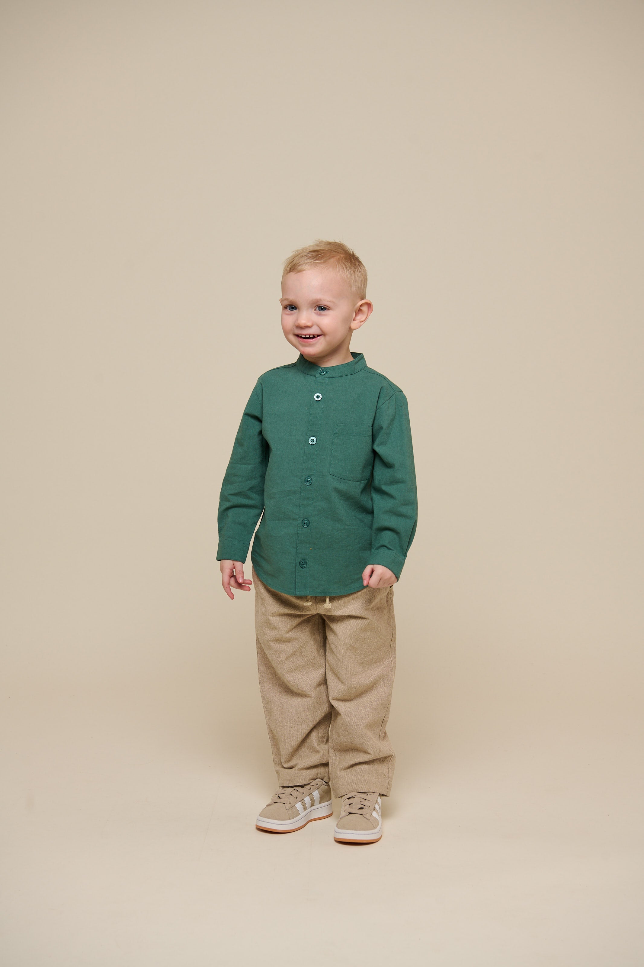 Leinenmix Hemd mit Stehkragen - Kids - Tropical Green | 101203 Lucca
