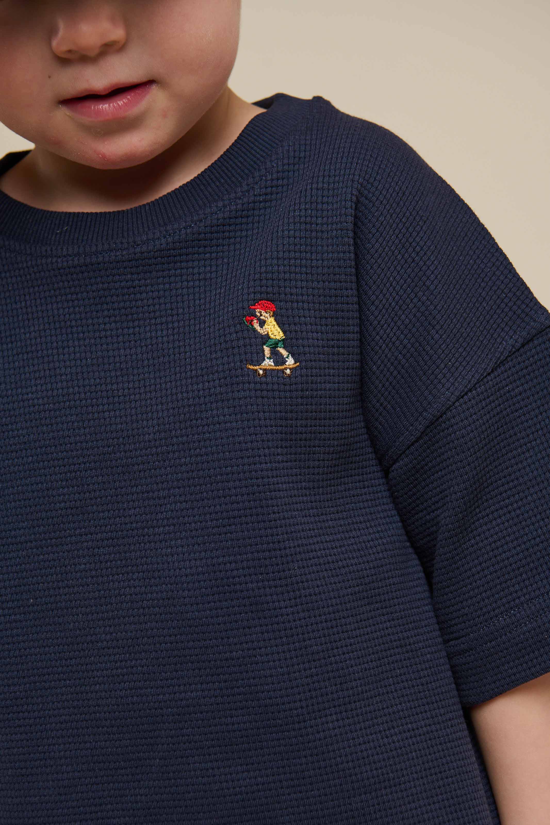 Waffel T-Shirt - Kids - Navy | 101152 Evan