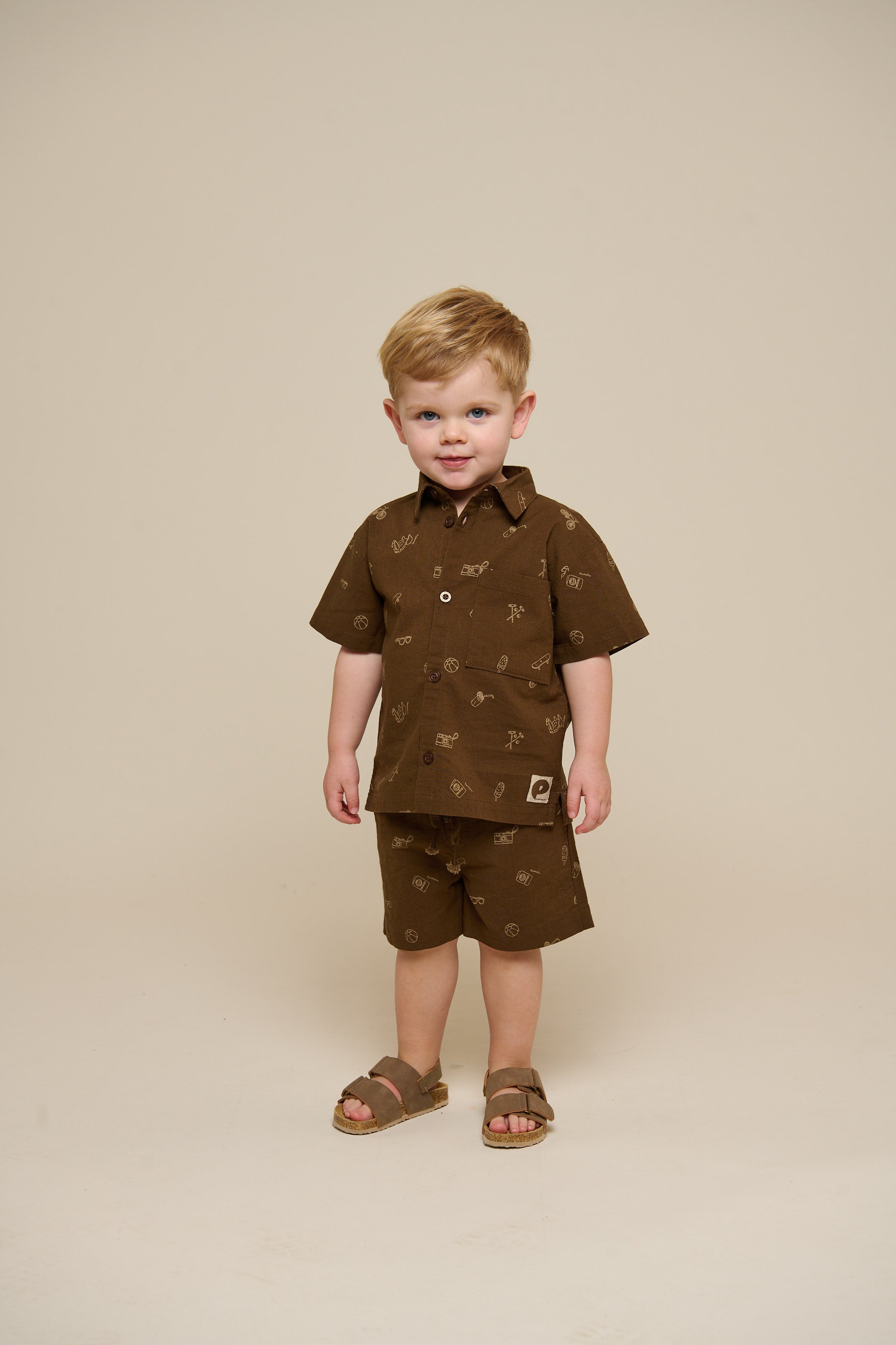 Bedruckte Leinenmix Shorts - Kids - Dark Brown | 101171 William