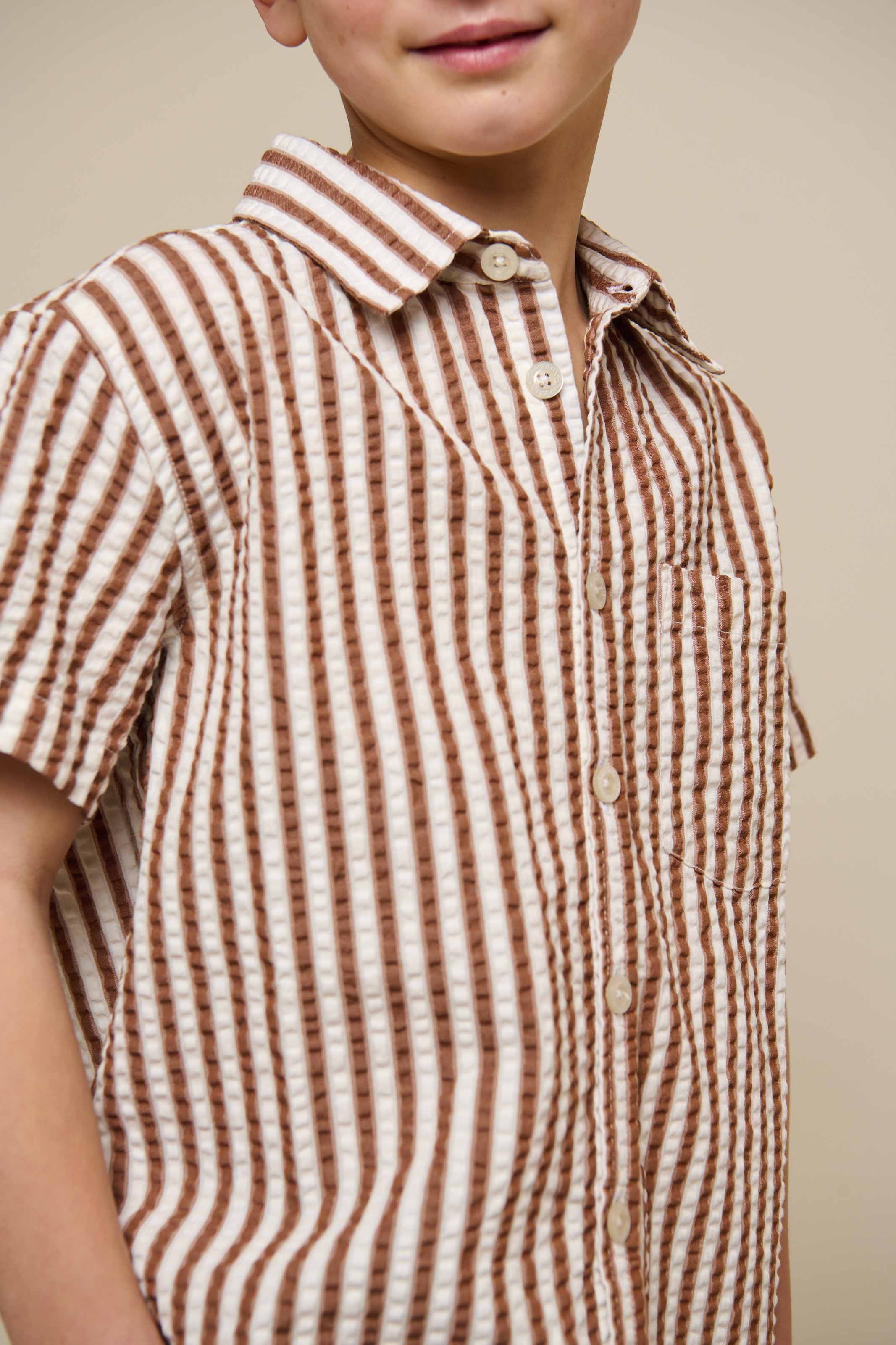 Gestreiftes Seersucker-Hemd - Tween - Brown | 101186 Frank
