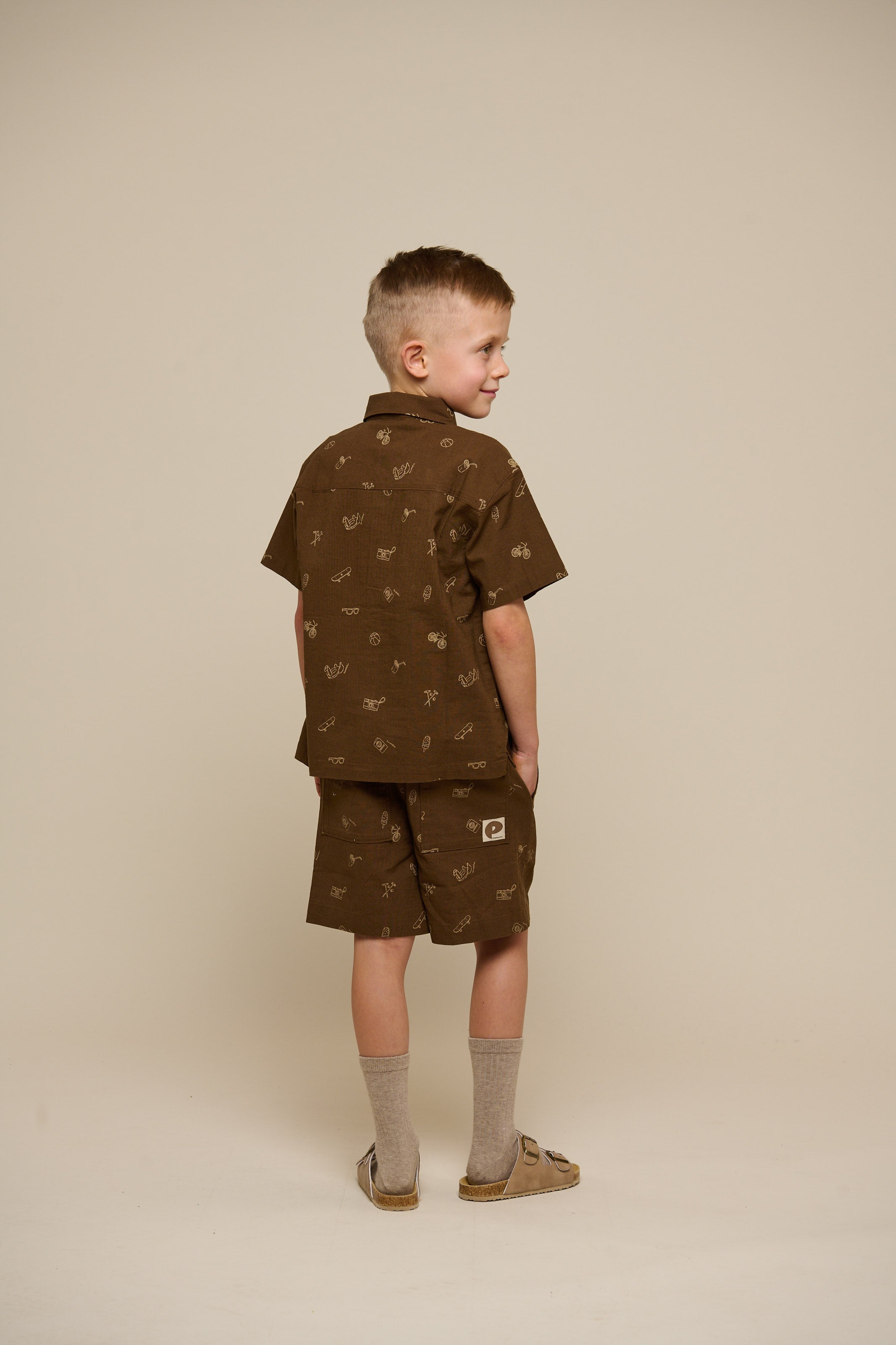 Bedruckte Leinenmix Shorts - Tween - Dark Brown | 101172 William