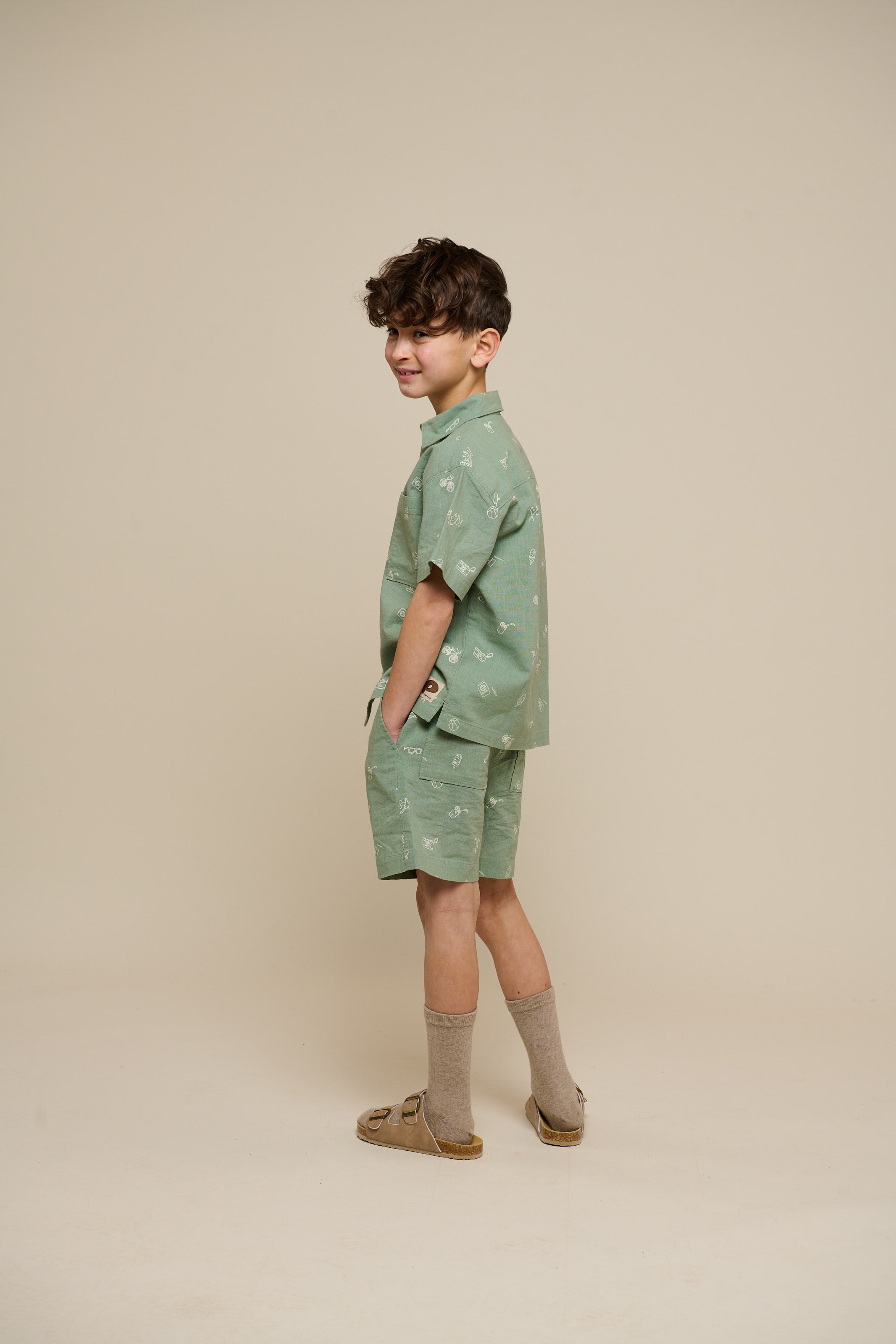 Bedruckte Leinenmix Shorts - Tween - Dusty Green | 101170 William