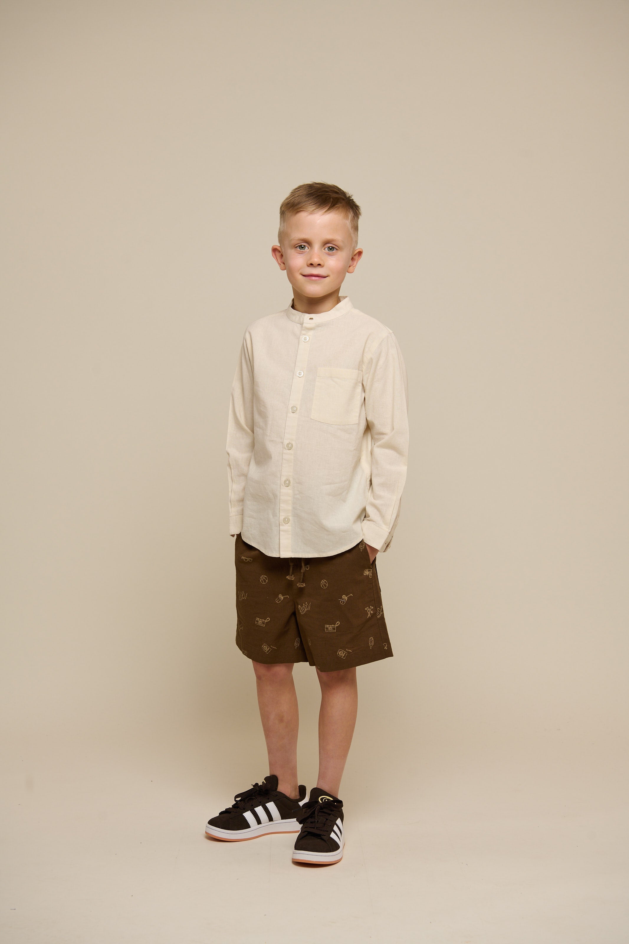 Bedruckte Leinenmix Shorts - Tween - Dark Brown | 101172 William