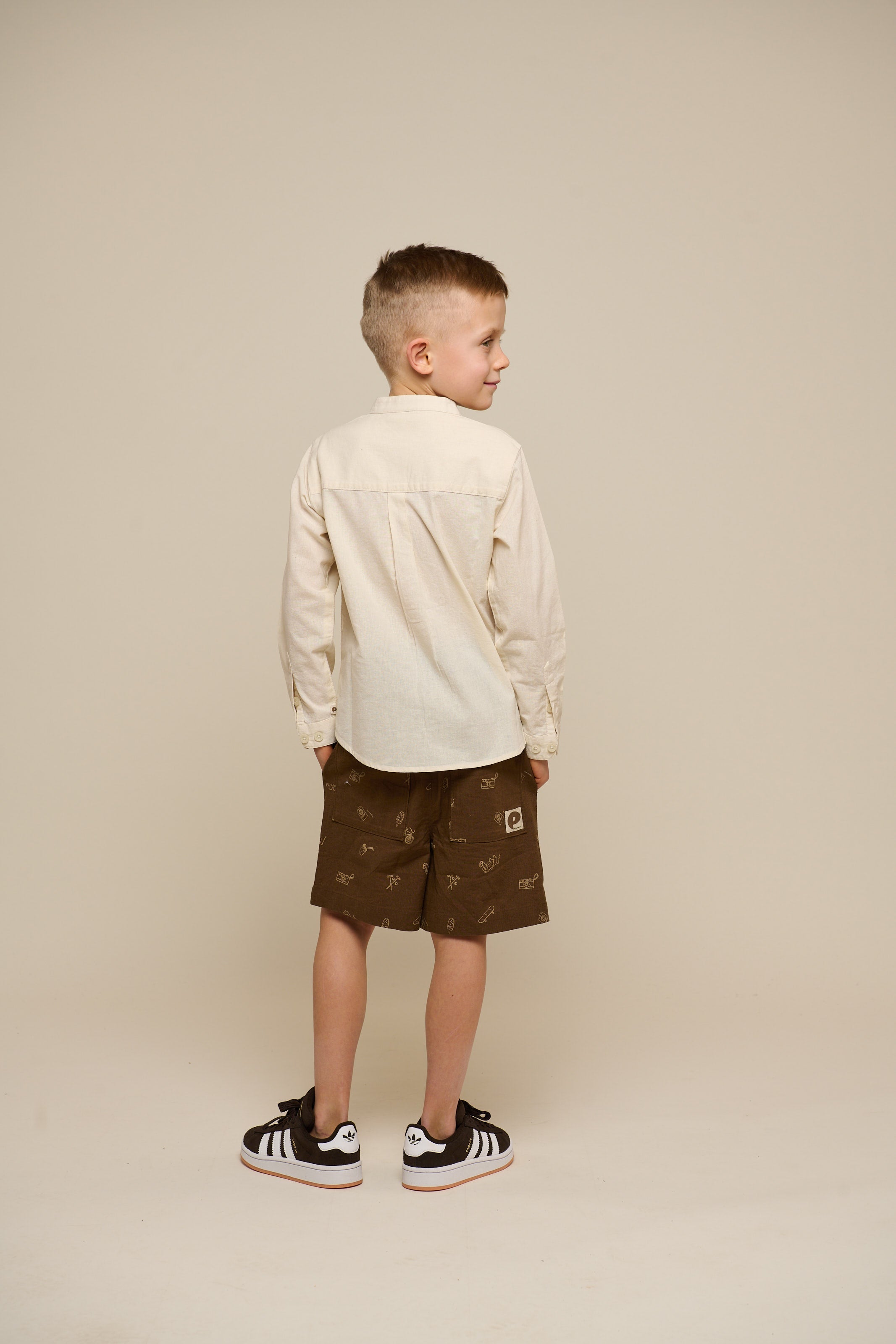 Bedruckte Leinenmix Shorts - Tween - Dark Brown | 101172 William