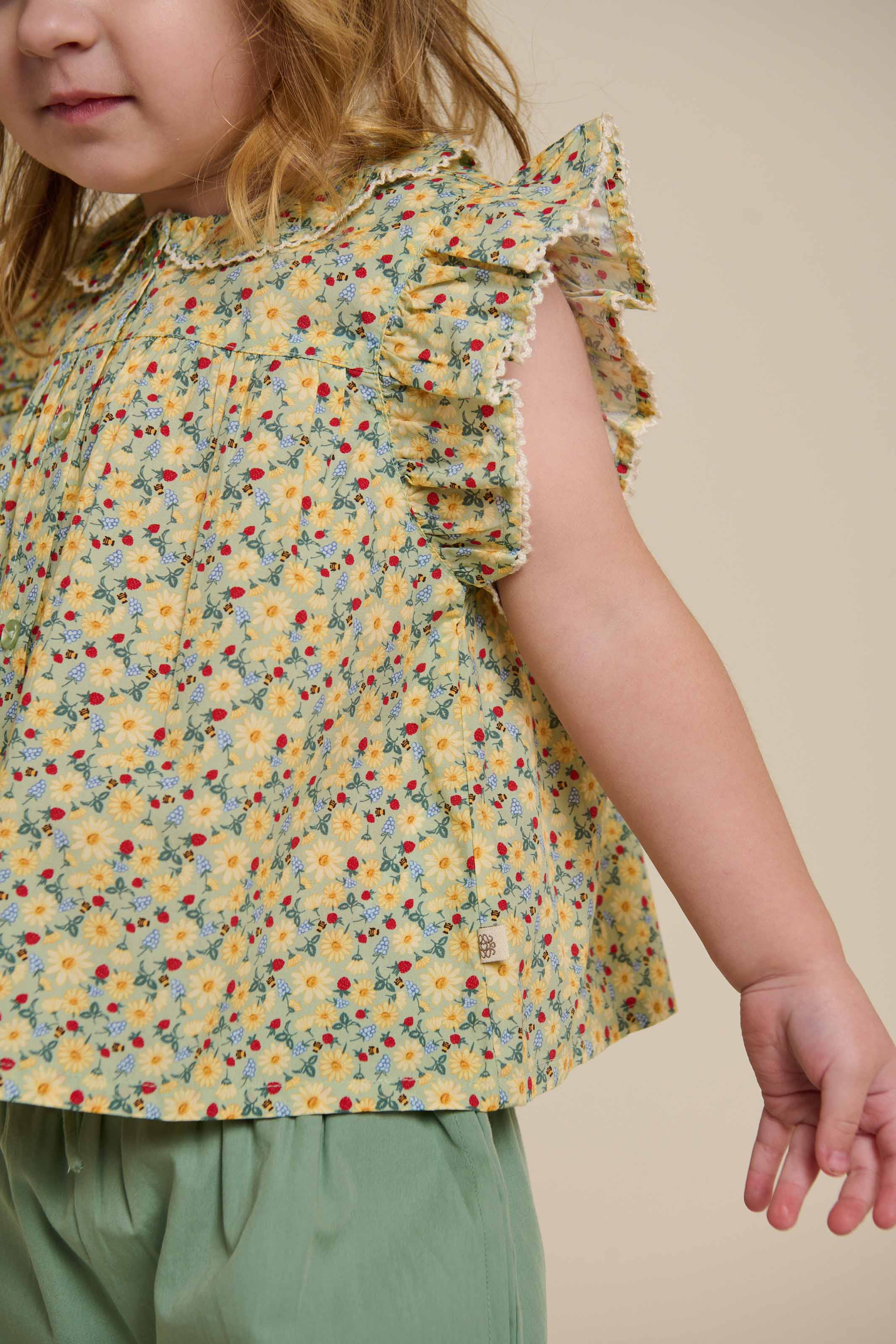 Poplin-Top mit Blumenmuster und Rüsche - Kids - Green | 100950 Poppy