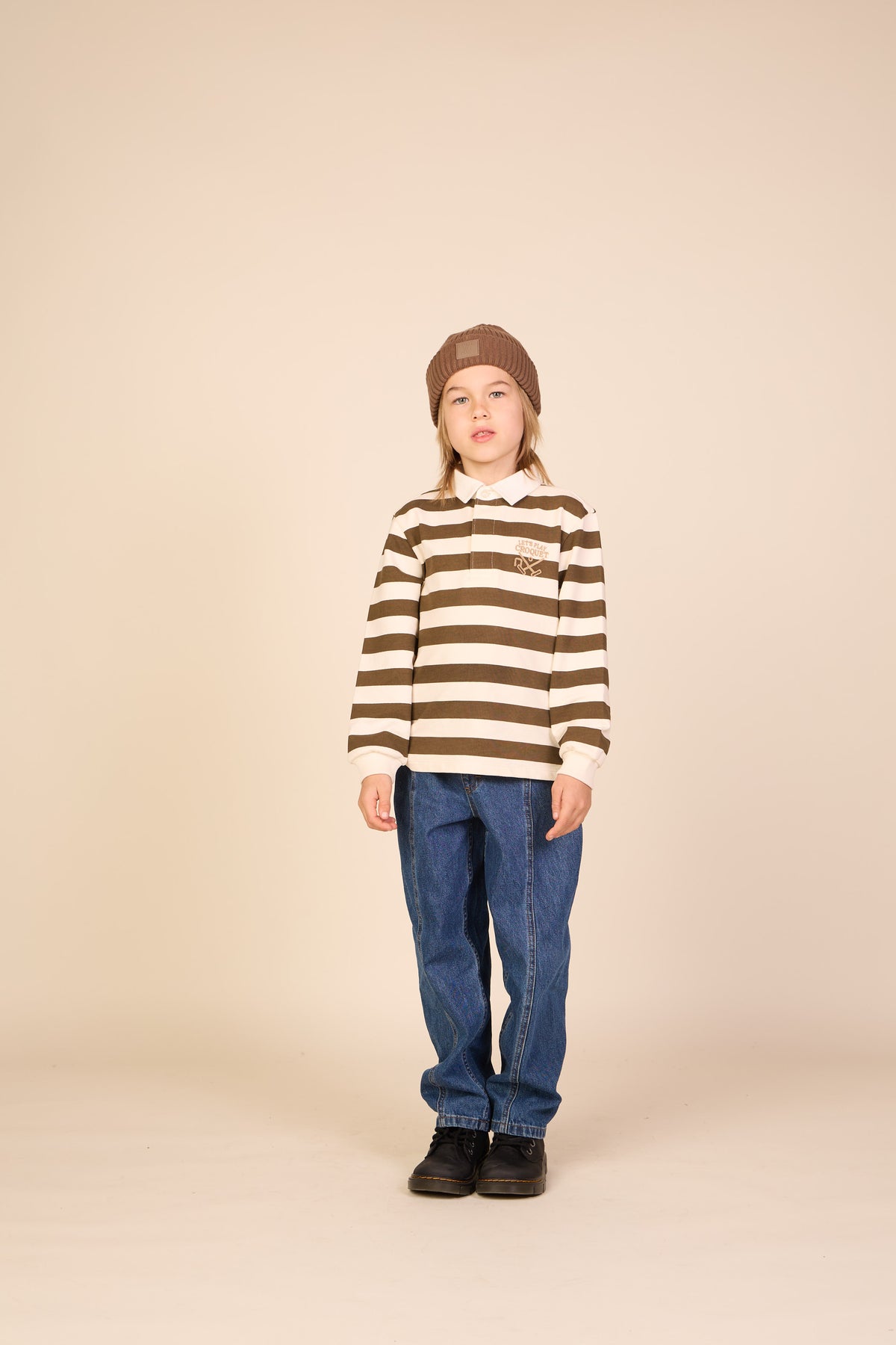 Gestreiftes Polo-Sweatshirt - Tween - Dark Brown/Offwhite | 101398 Marco