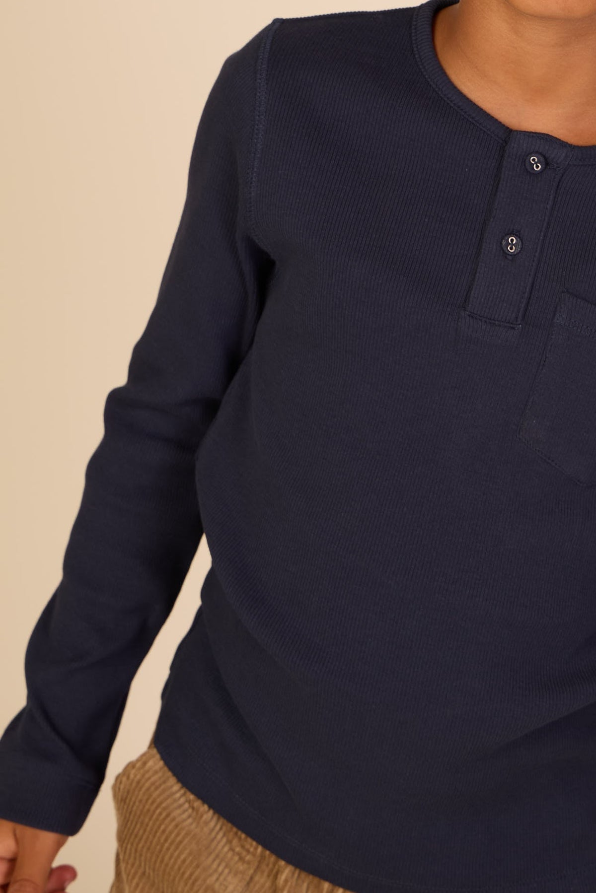 Geripptes Langarmshirt mit Knopfleiste Kids - Navy | 101591 Conrad
