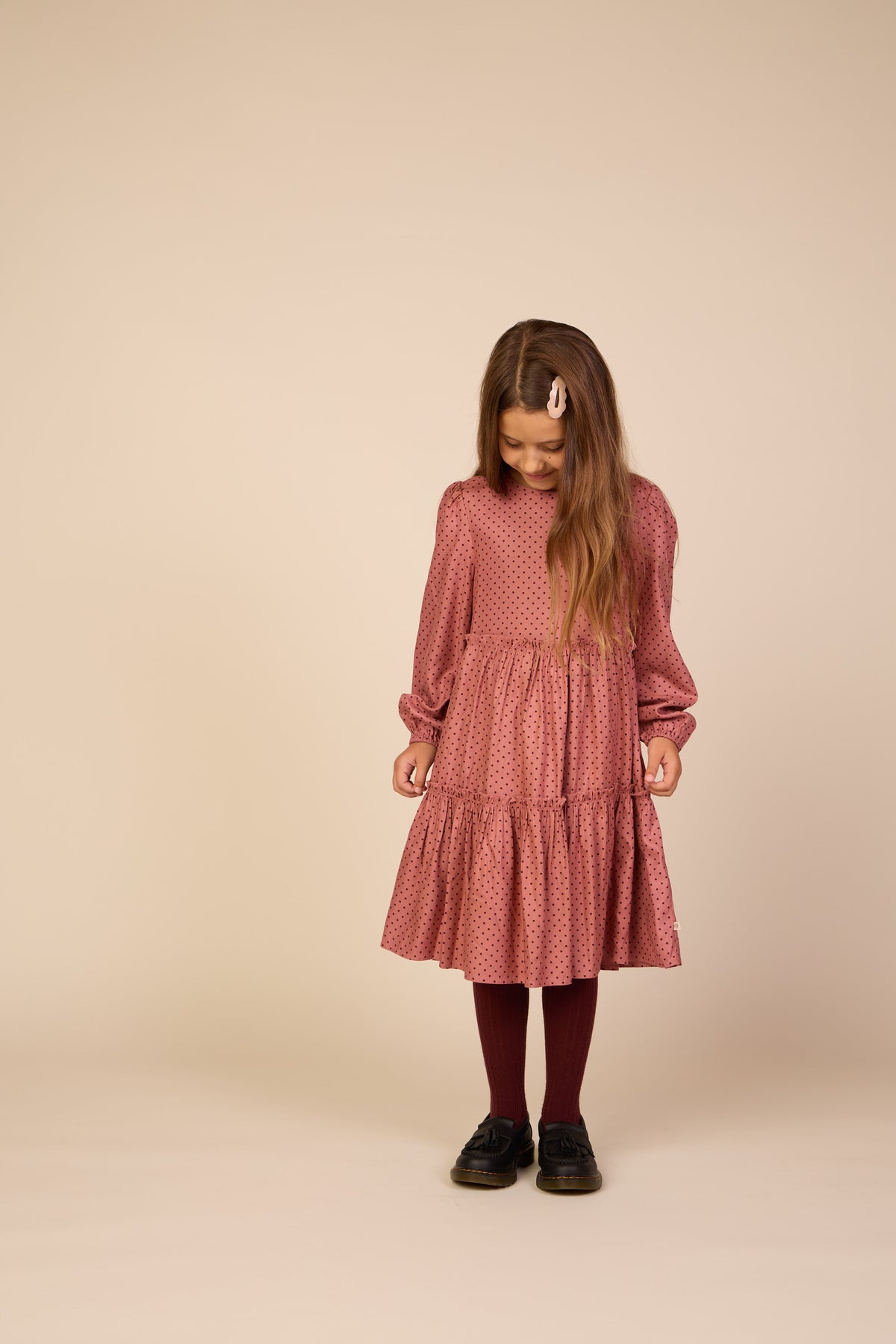 Gepunktetes Midikleid aus Viskose Tween - Dusty Rose/Bordeaux | 101657 Feline