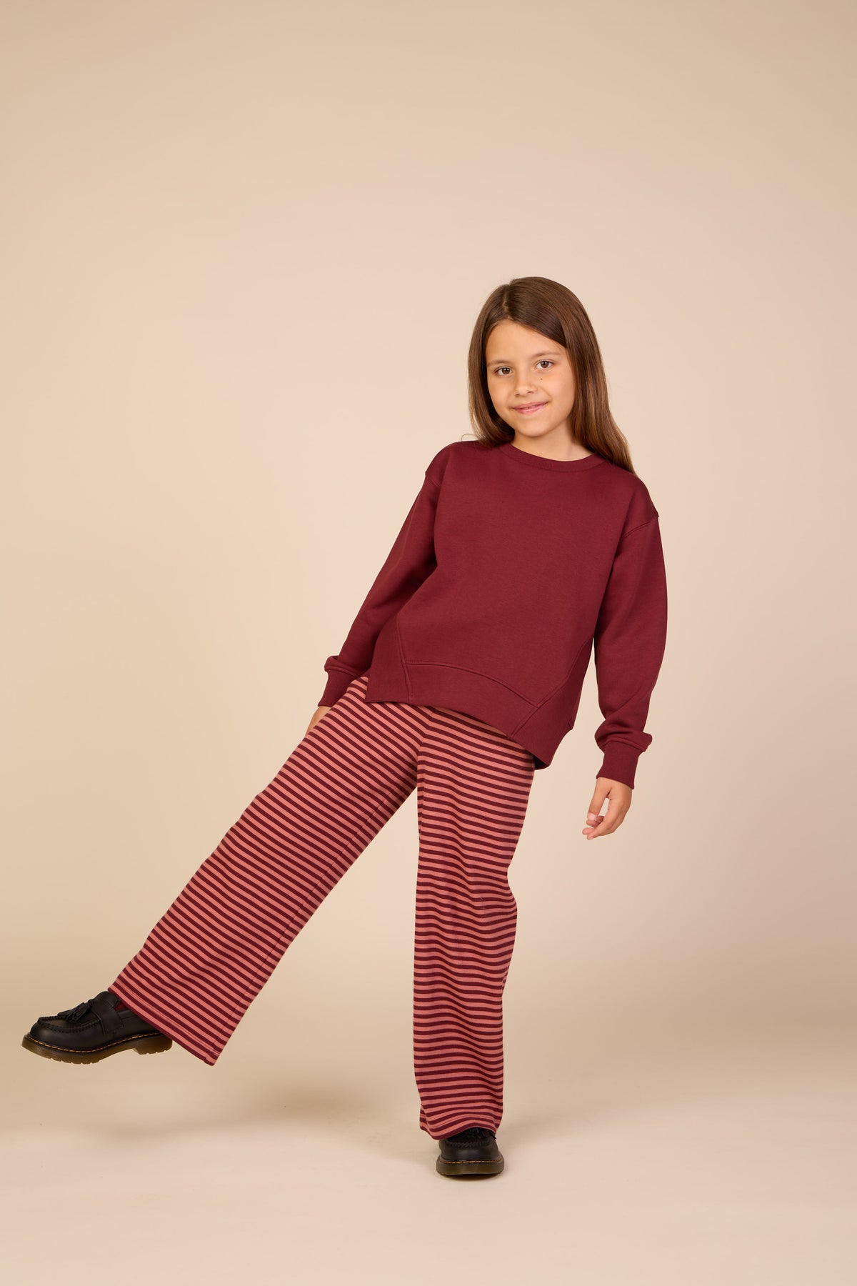 Gestreifte Hose aus Rippstoff mit weitem Bein Tween - Dusty Rose/Bordeaux | 101607 Gloria