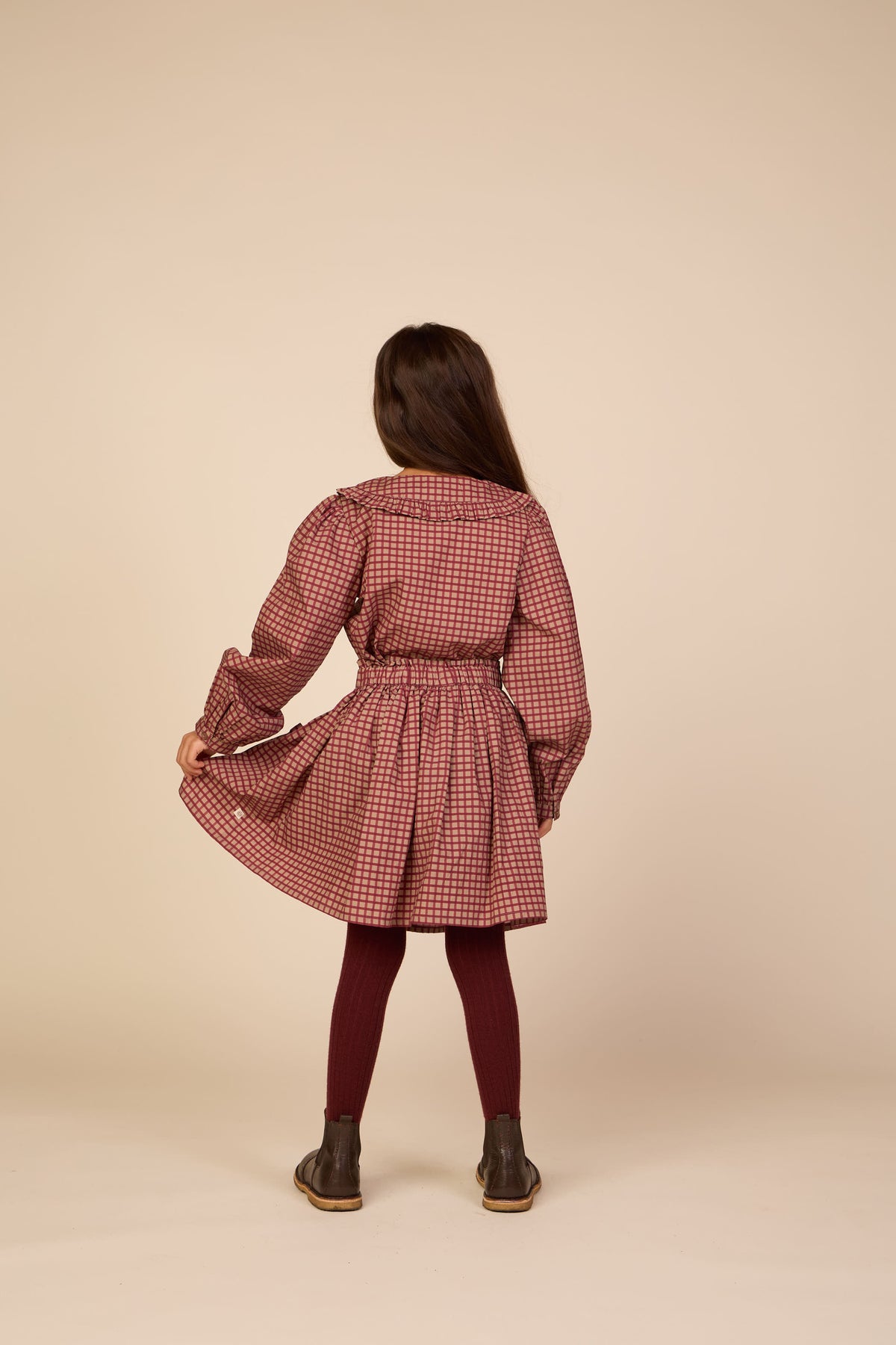 Popelinerock mit Rüschentaschen Tween - Bordeaux Check | 101444 Julia