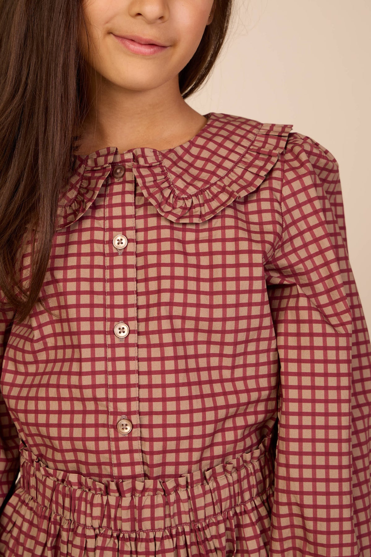 Popelinebluse mit Rüschenkragen Tween - Bordeaux Check | 101450 Julia