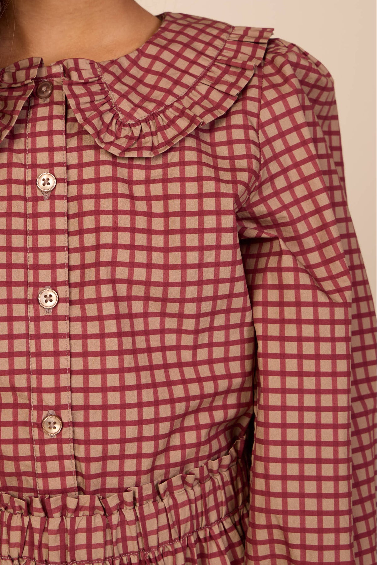 Popelinebluse mit Rüschenkragen Kids - Bordeaux Check | 101449 Julia