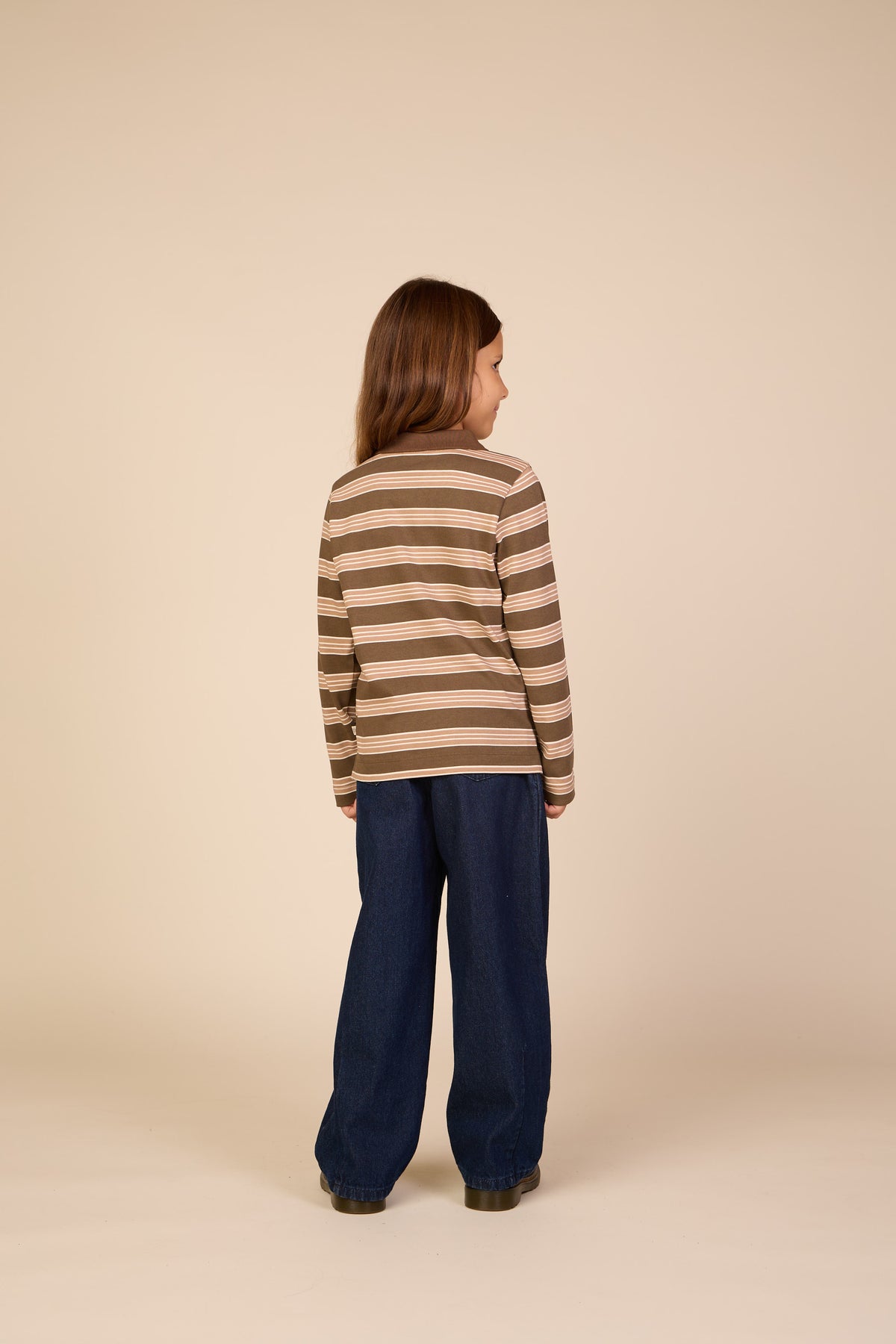 Gestreiftes Langarm-Poloshirt aus Jersey Tween - Brown | 101696 Hope